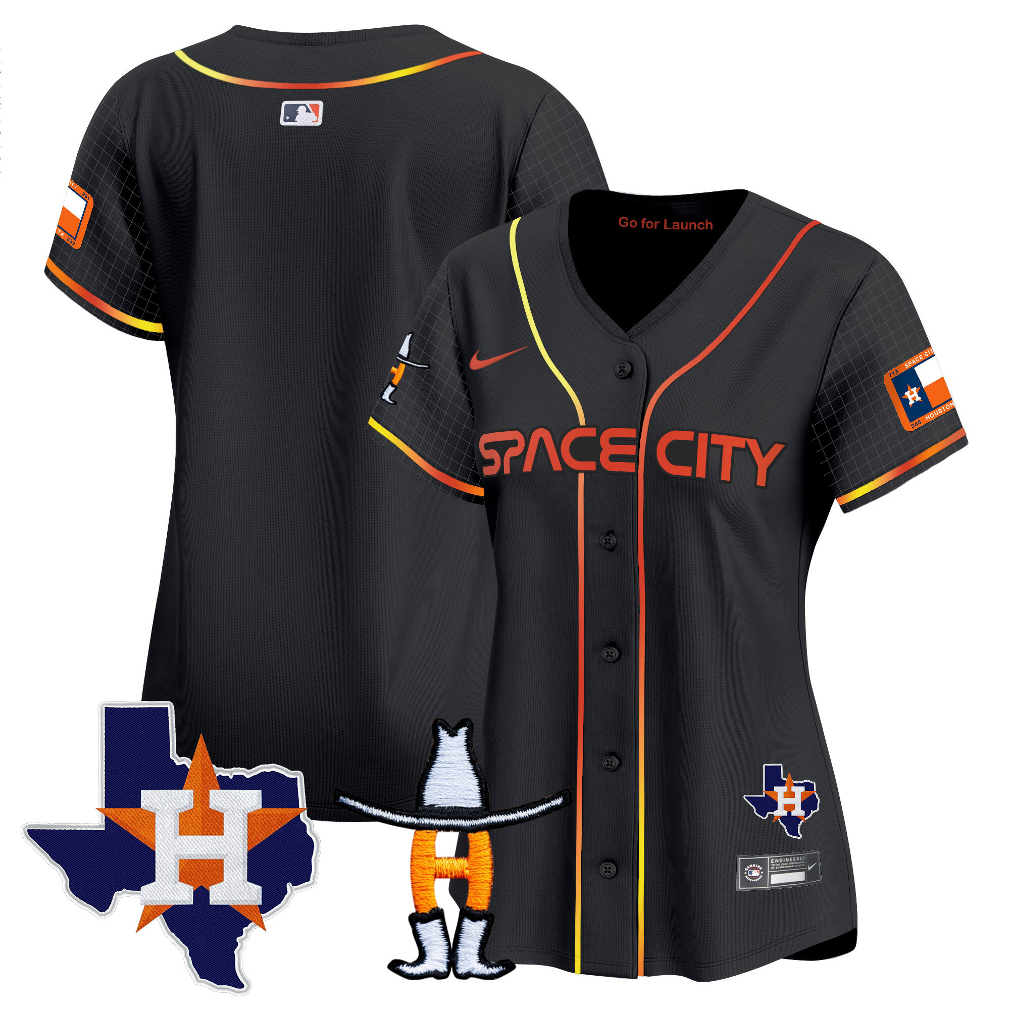 Team Women's Houston Astros Space City Texas Patch Vapor Premier Limited Black Jersey - All Stitched
