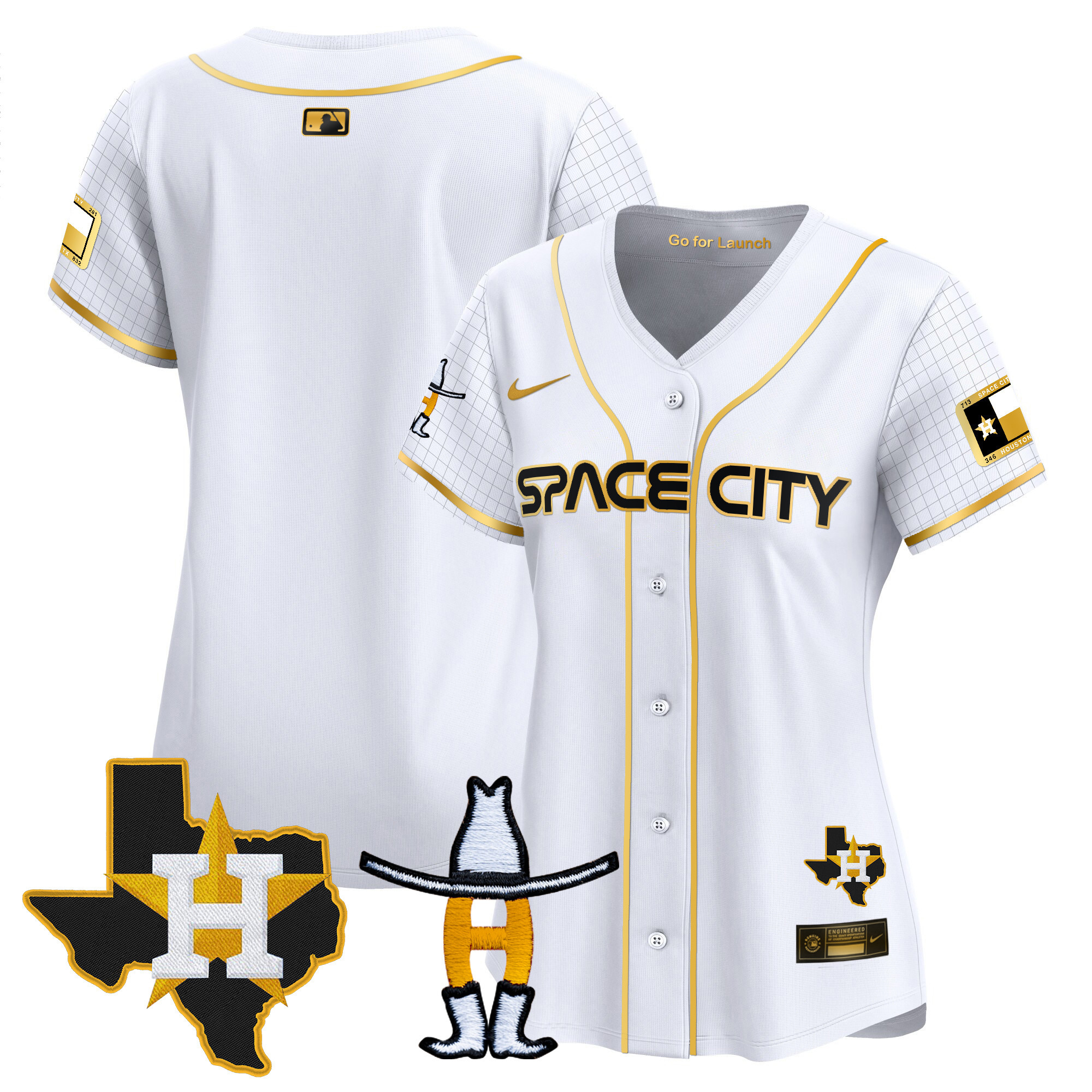 Team Women's Houston Astros Space City Texas Patch Vapor Premier Limited White Gold Jersey - All Stitched