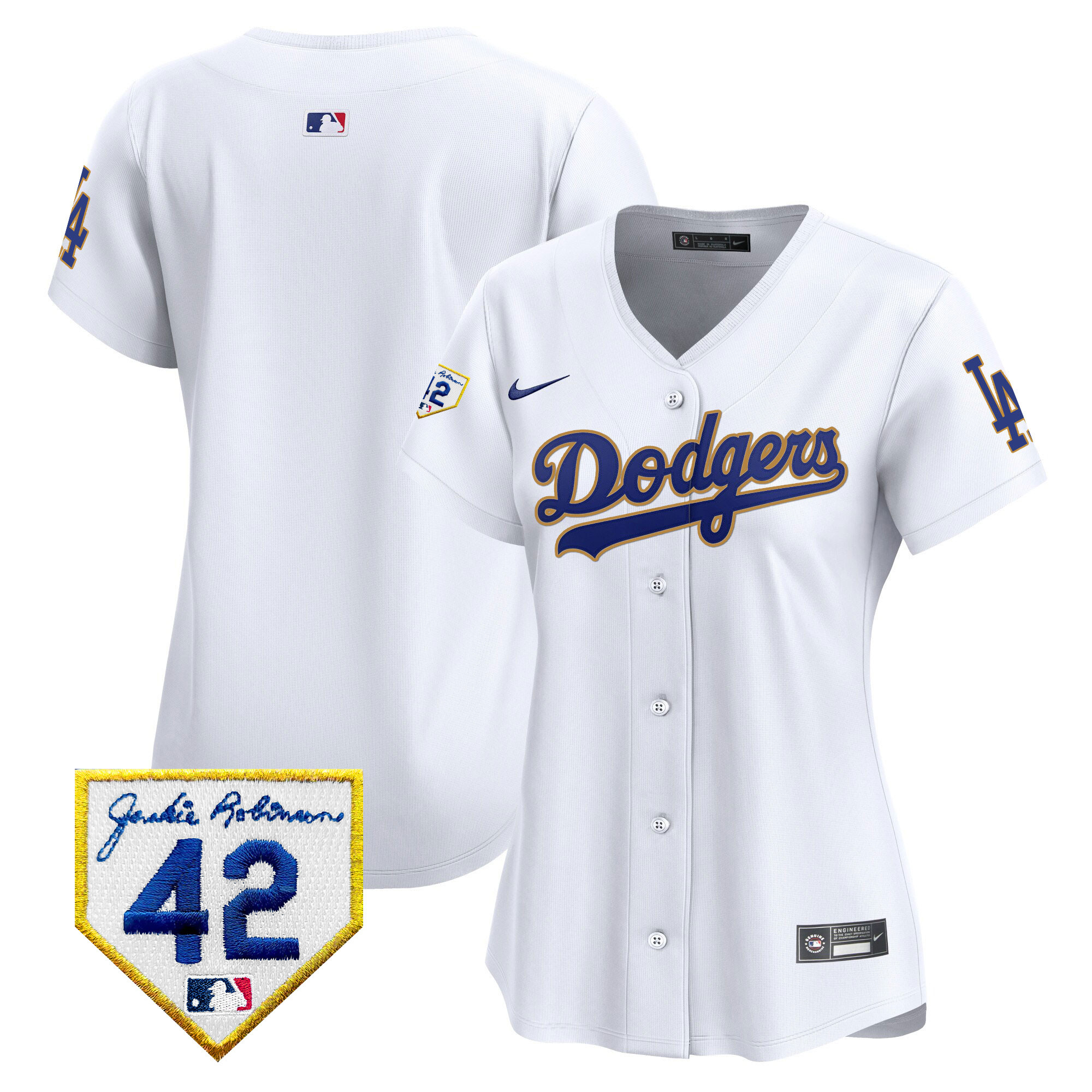 Team Women's Los Angeles Dodgers 2024 Jackie Robinson Patch Vapor Premier Limited White Jersey - All Stitched