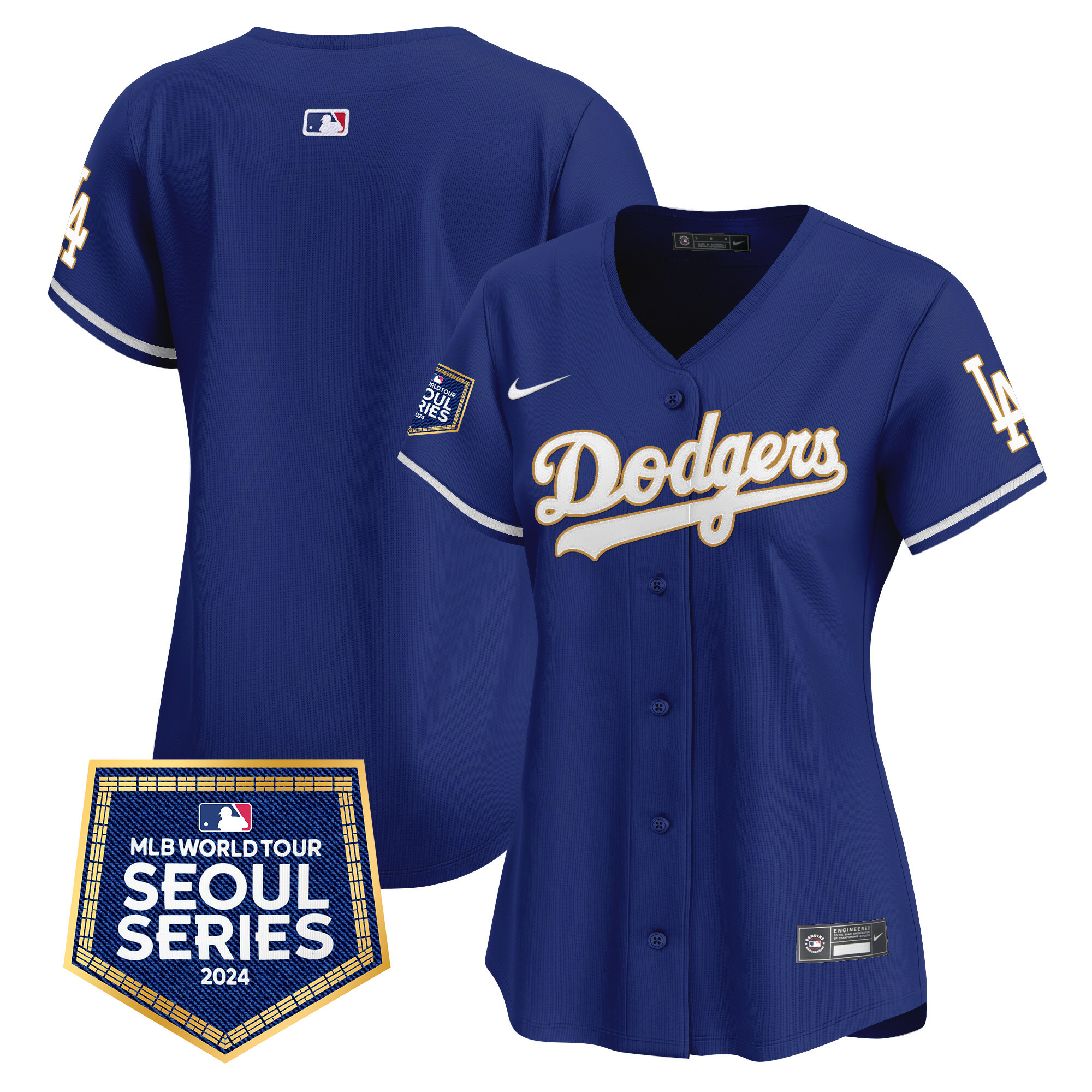Team Women's Los Angeles Dodgers 2024 World Tour Seoul Series Patch Vapor Premier Limited Royal Jersey - All Stitched