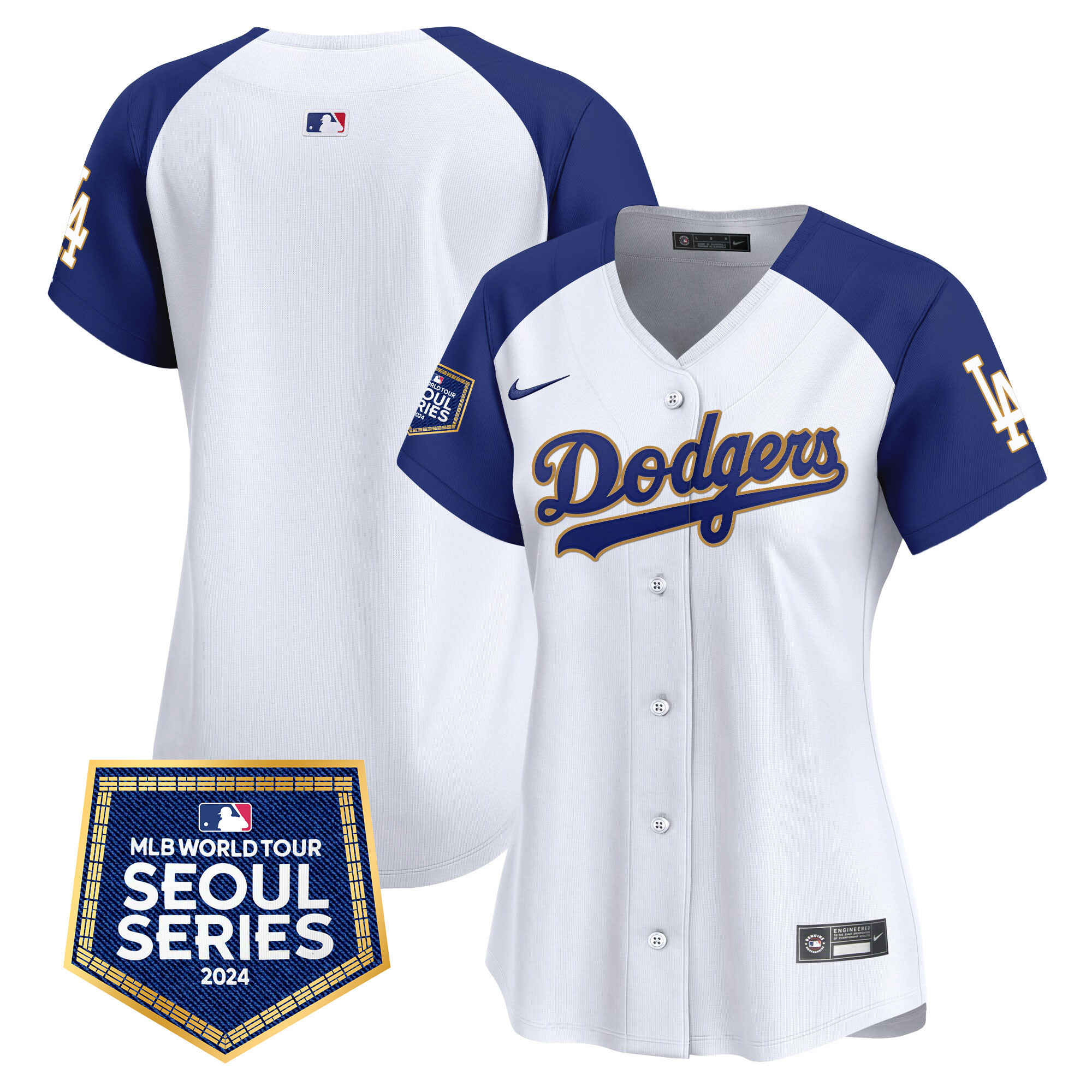 Team Women's Los Angeles Dodgers 2024 World Tour Seoul Series Patch Vapor Premier Limited White Alternate Jersey - All Stitched