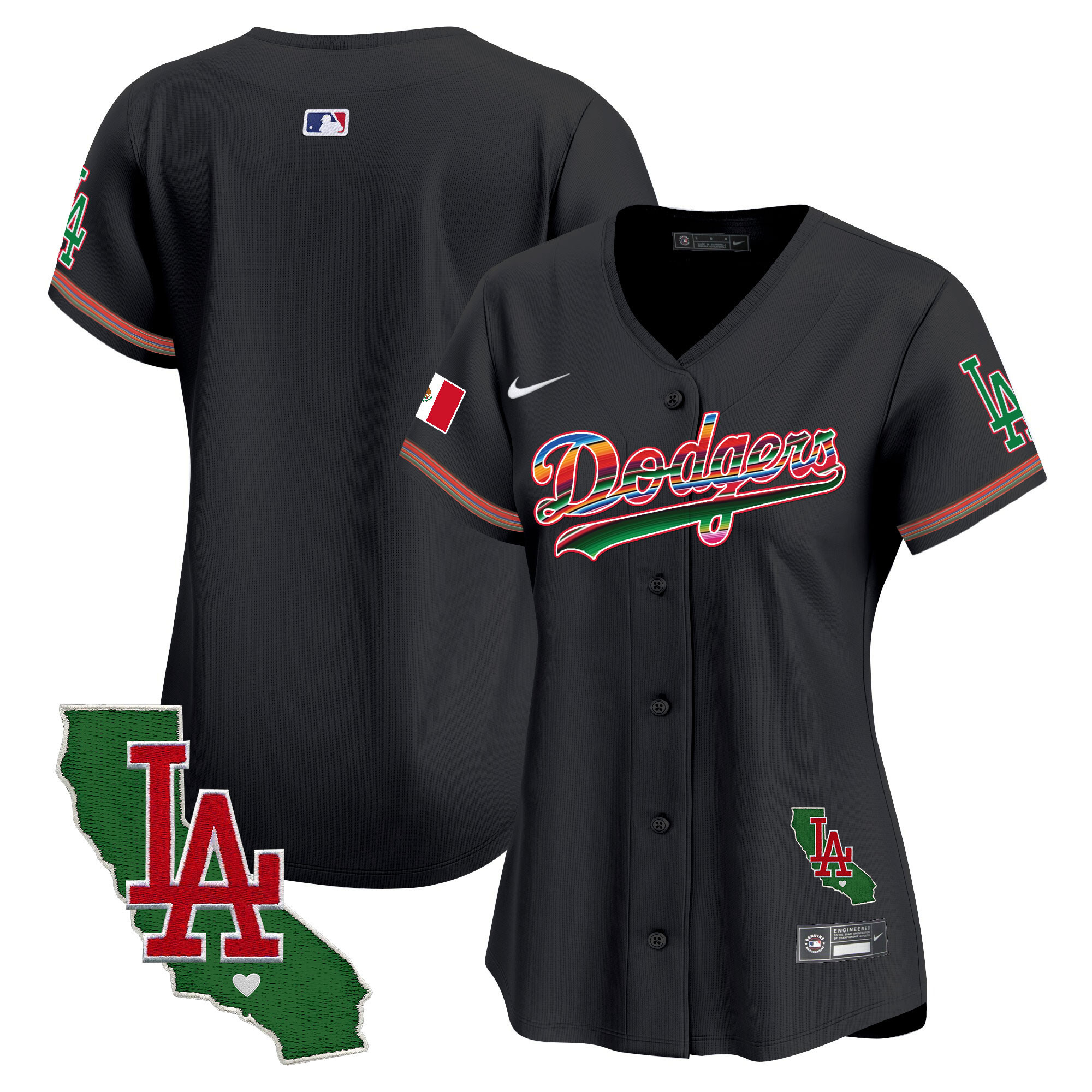 Team Women's Los Angeles Dodgers Mexico California Patch Vapor Premier Limited V2 Black Jersey - All Stitched
