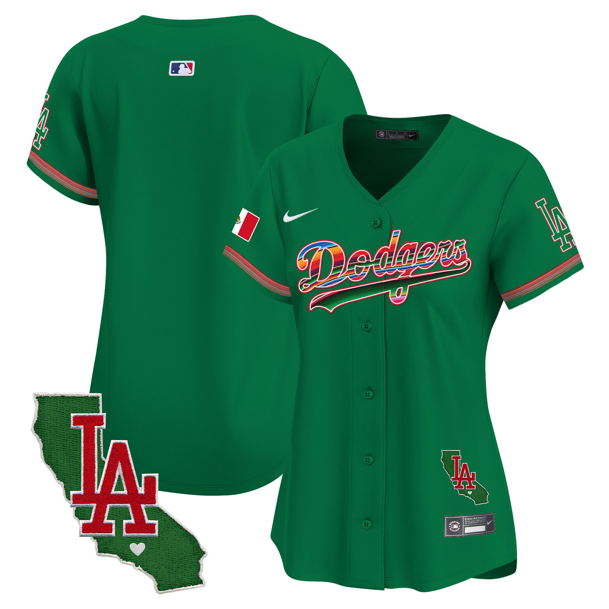 Team Women's Los Angeles Dodgers Mexico California Patch Vapor Premier Limited V2 Green Jersey - All Stitched