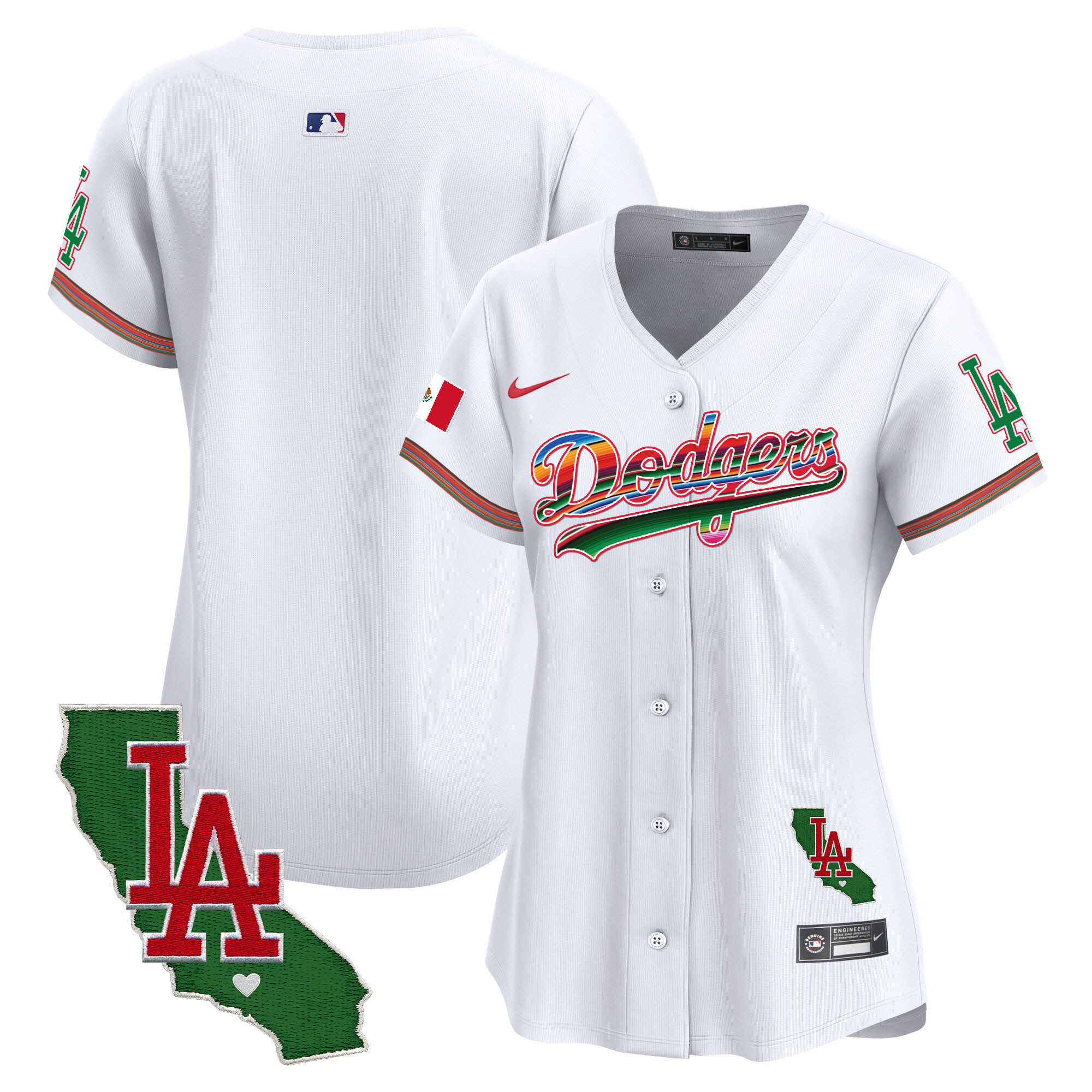 Team Women's Los Angeles Dodgers Mexico California Patch Vapor Premier Limited V2 White Jersey - All Stitched