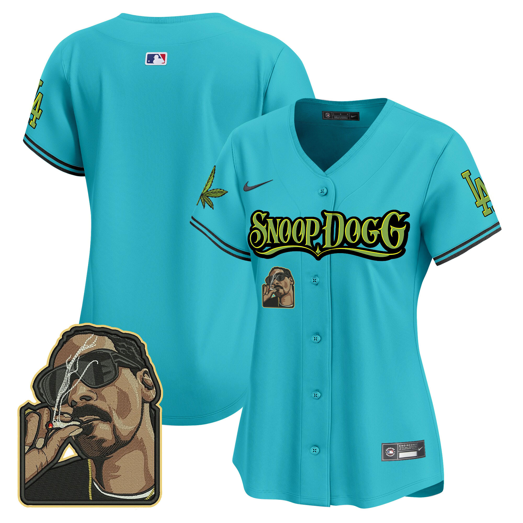 Team Women's Los Angeles Dodgers Snoop Dogg Vapor Premier Limited Aqua Jersey - All Stitched