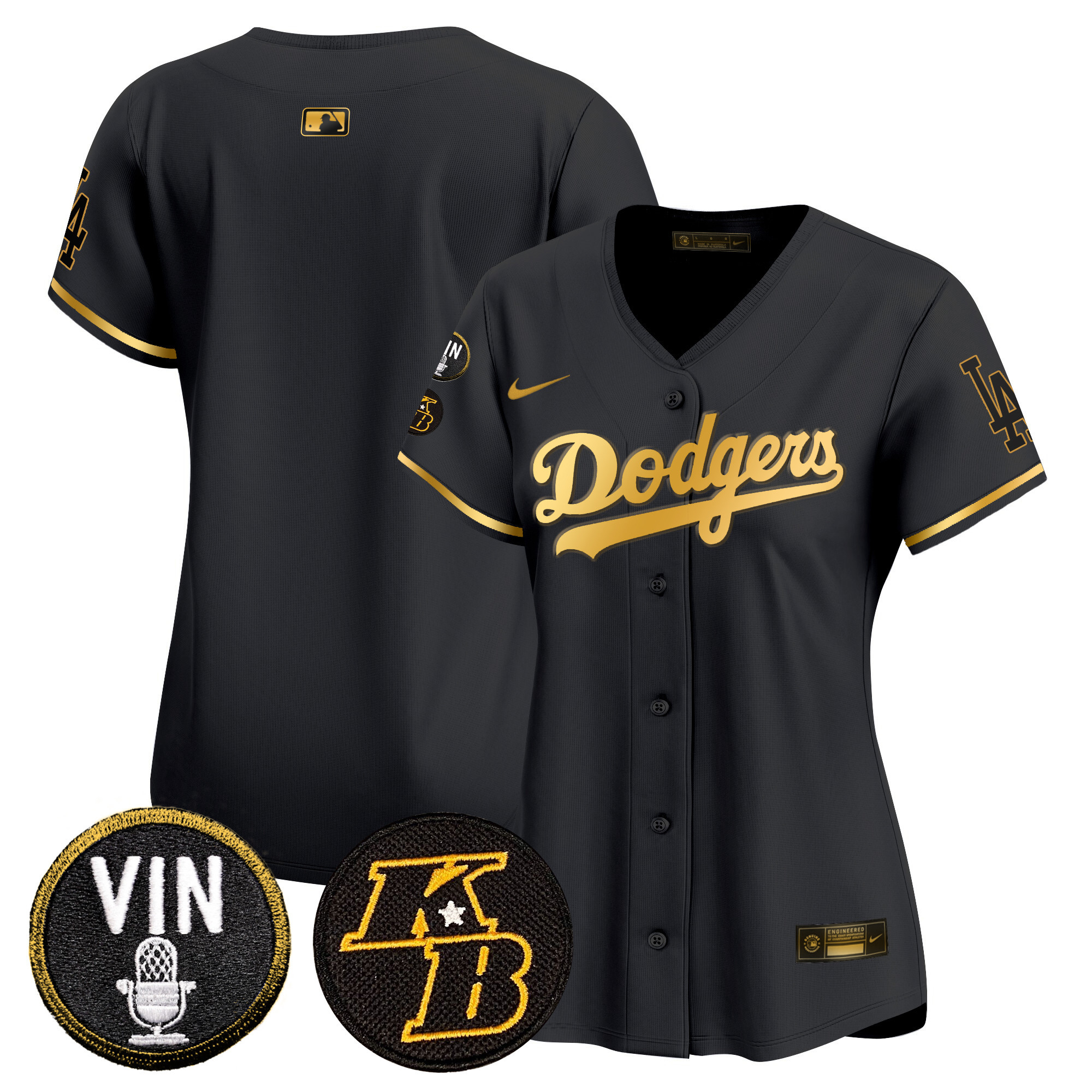 Team Women's Los Angeles Dodgers Vin & Kobe Patch Gold Trim Vapor Premier Limited Black Gold Jersey - All Stitched