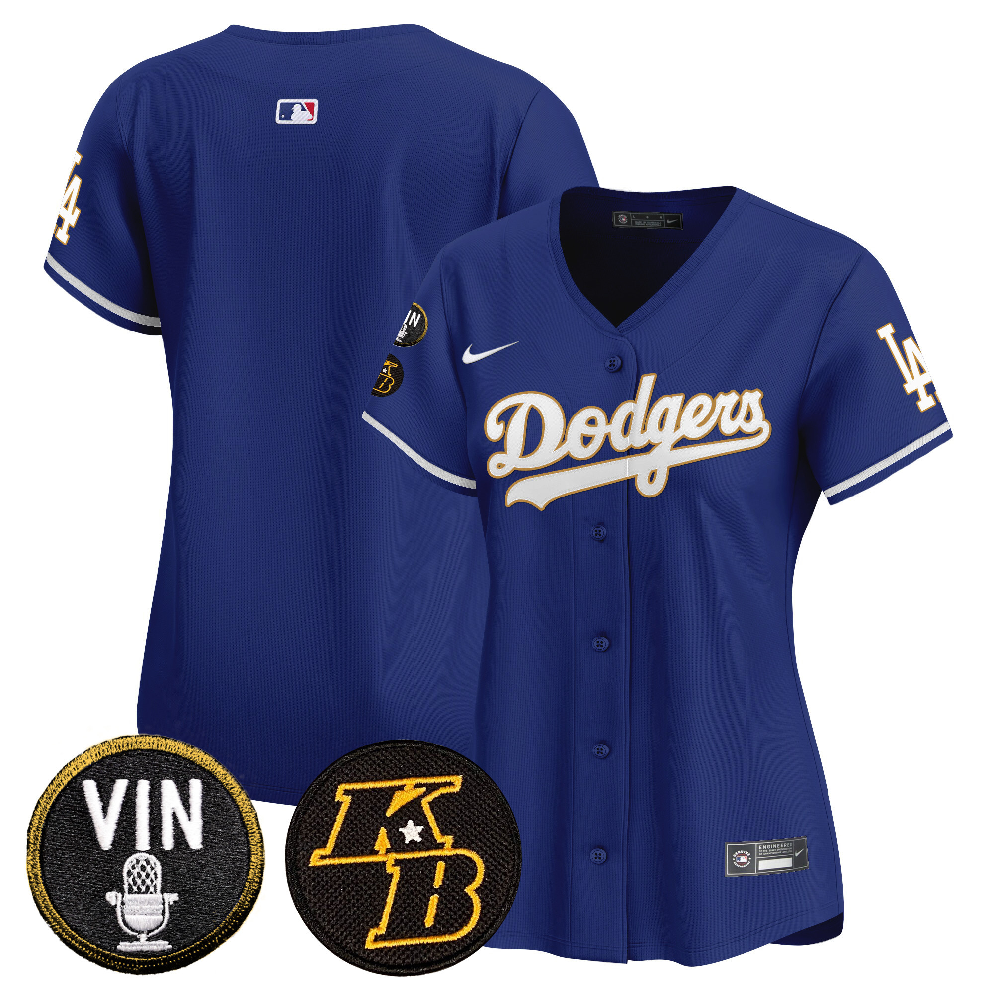Team Women's Los Angeles Dodgers Vin & Kobe Patch Gold Trim Vapor Premier Limited Royal Jersey - All Stitched