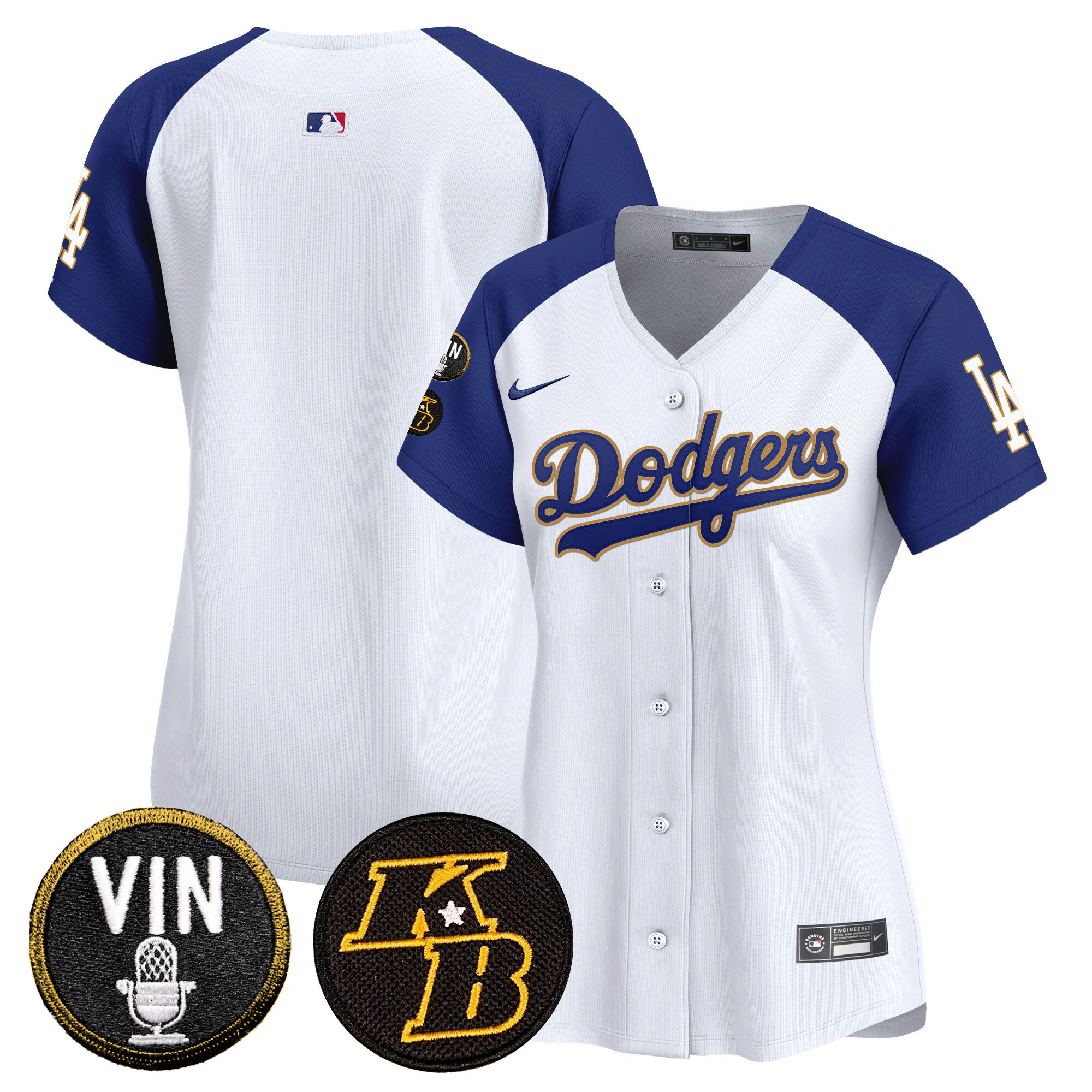 Team Women's Los Angeles Dodgers Vin & Kobe Patch Gold Trim Vapor Premier Limited White Alternate Jersey - All Stitched