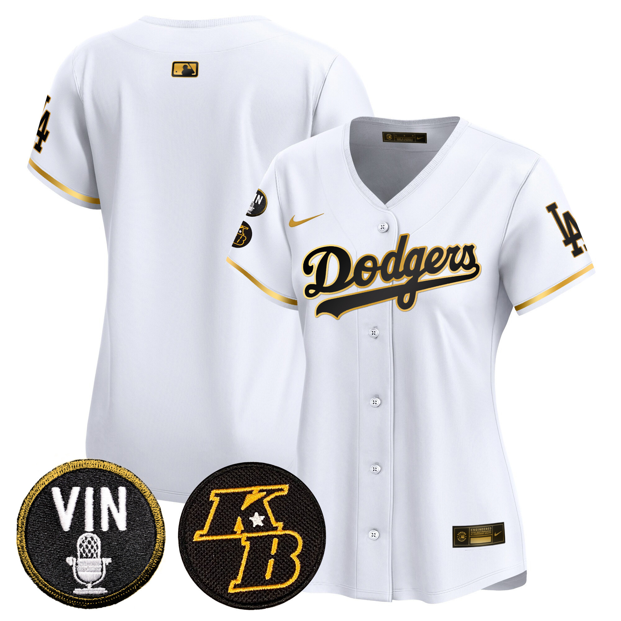 Team Women's Los Angeles Dodgers Vin & Kobe Patch Gold Trim Vapor Premier Limited White Gold Jersey - All Stitched