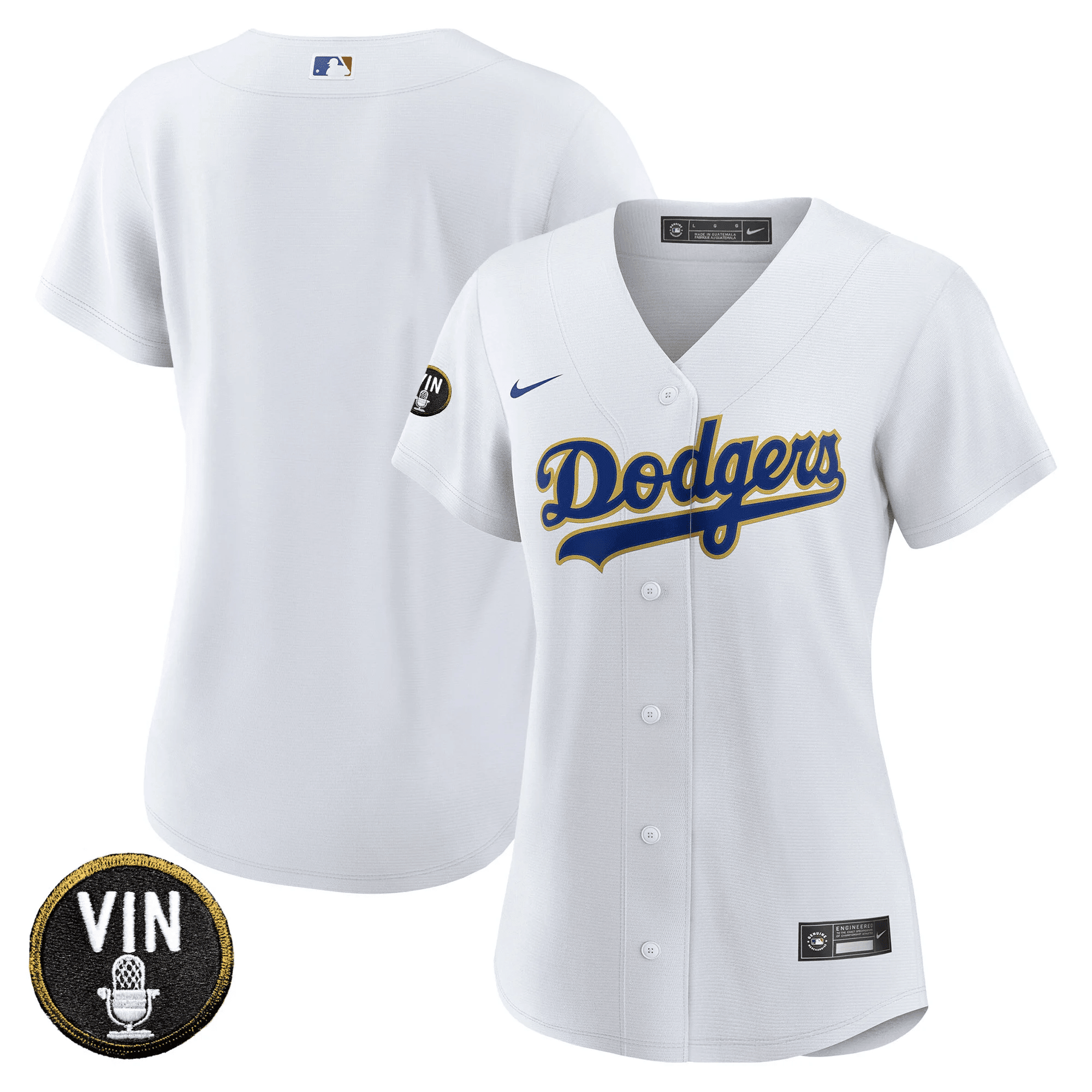 Team Women's Los Angeles Dodgers Vin Scully Patch Gold Trim White Jersey - All Stitched