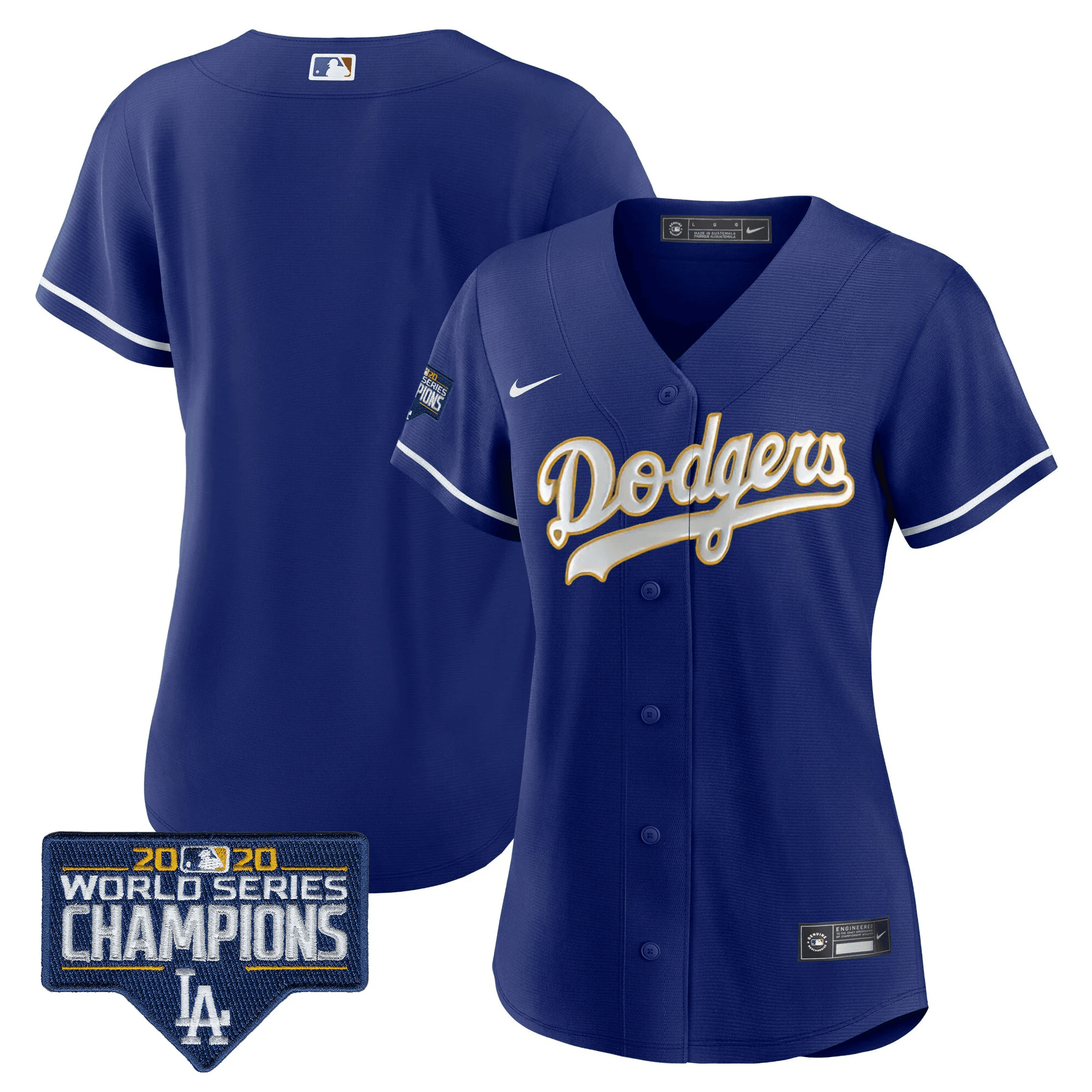 Team Women's Los Angeles Dodgers World Series Champions Patch Gold Trim Royal Jersey - All Stitched