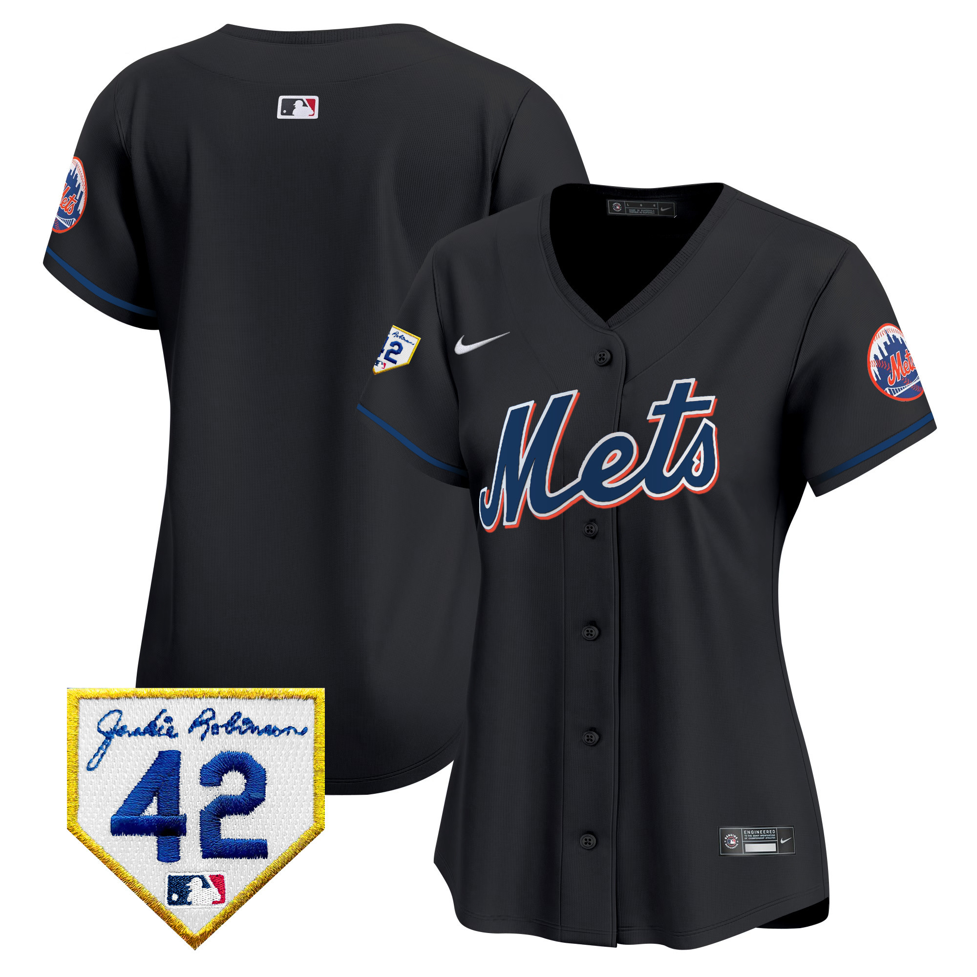 Team Women's New York Mets 2024 Jackie Robinson Patch Vapor Premier Limited Black Jersey - All Stitched
