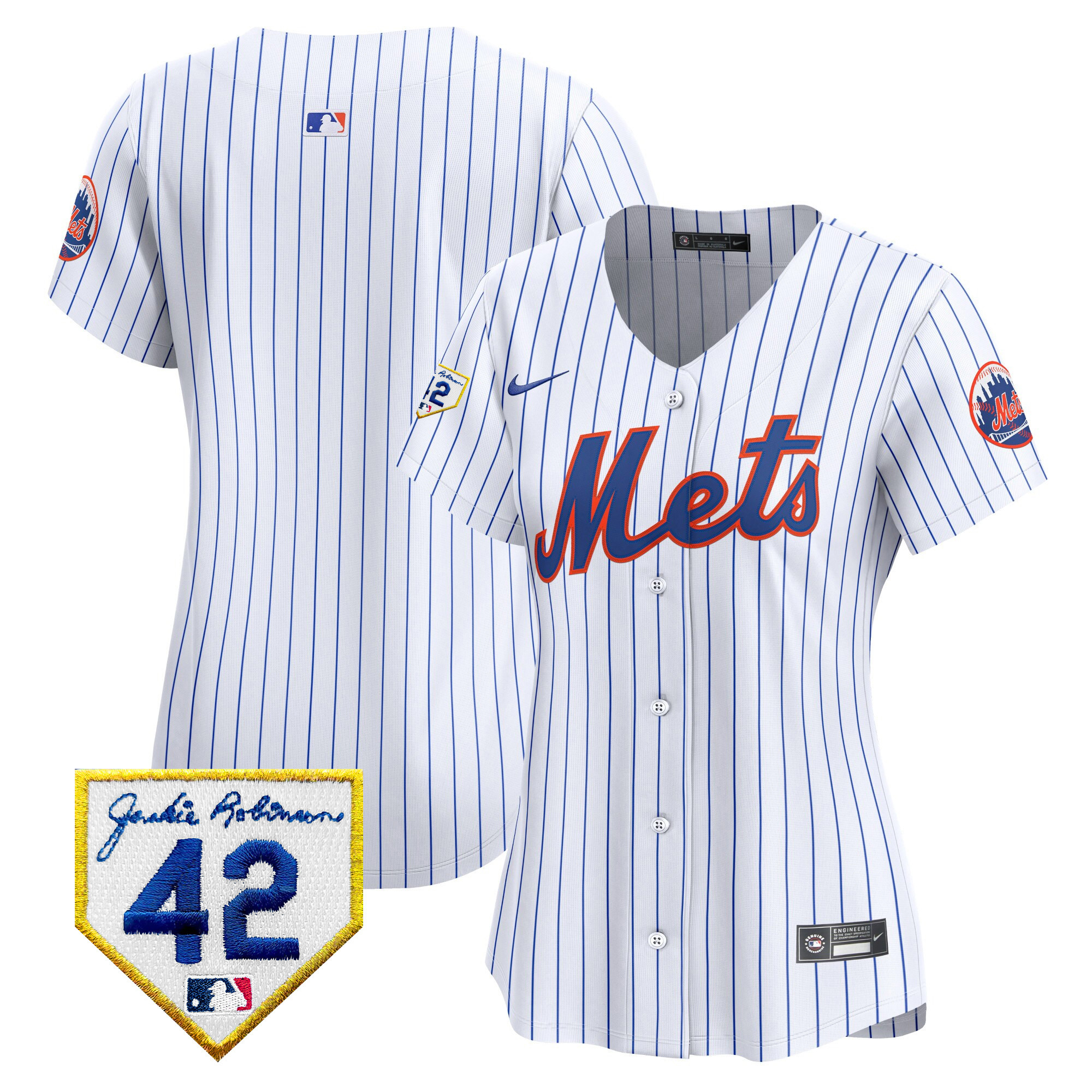 Team Women's New York Mets 2024 Jackie Robinson Patch Vapor Premier Limited White Jersey - All Stitched
