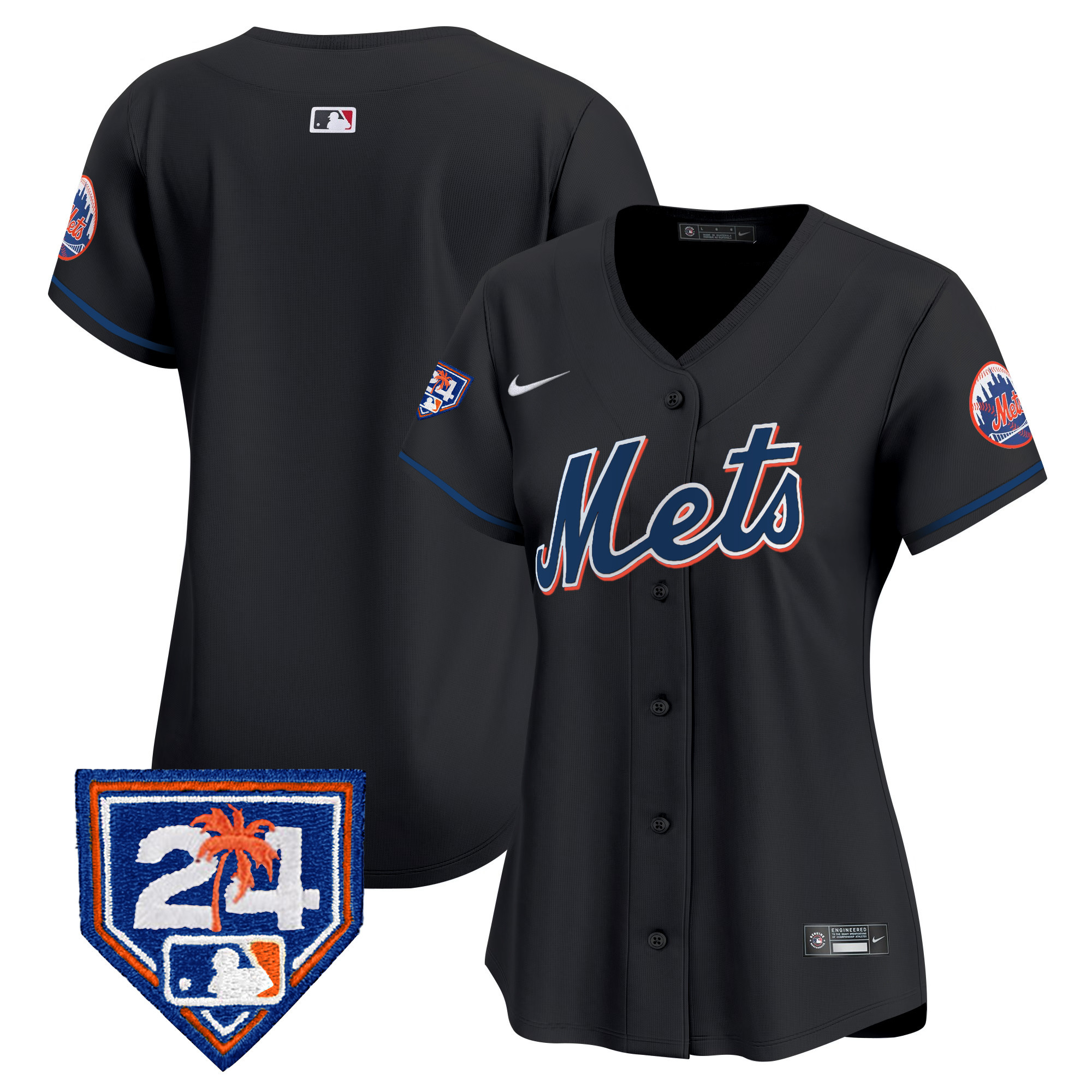 Team Women's New York Mets 2024 Spring Training Vapor Premier Limited V2 Black Jersey - All Stitched
