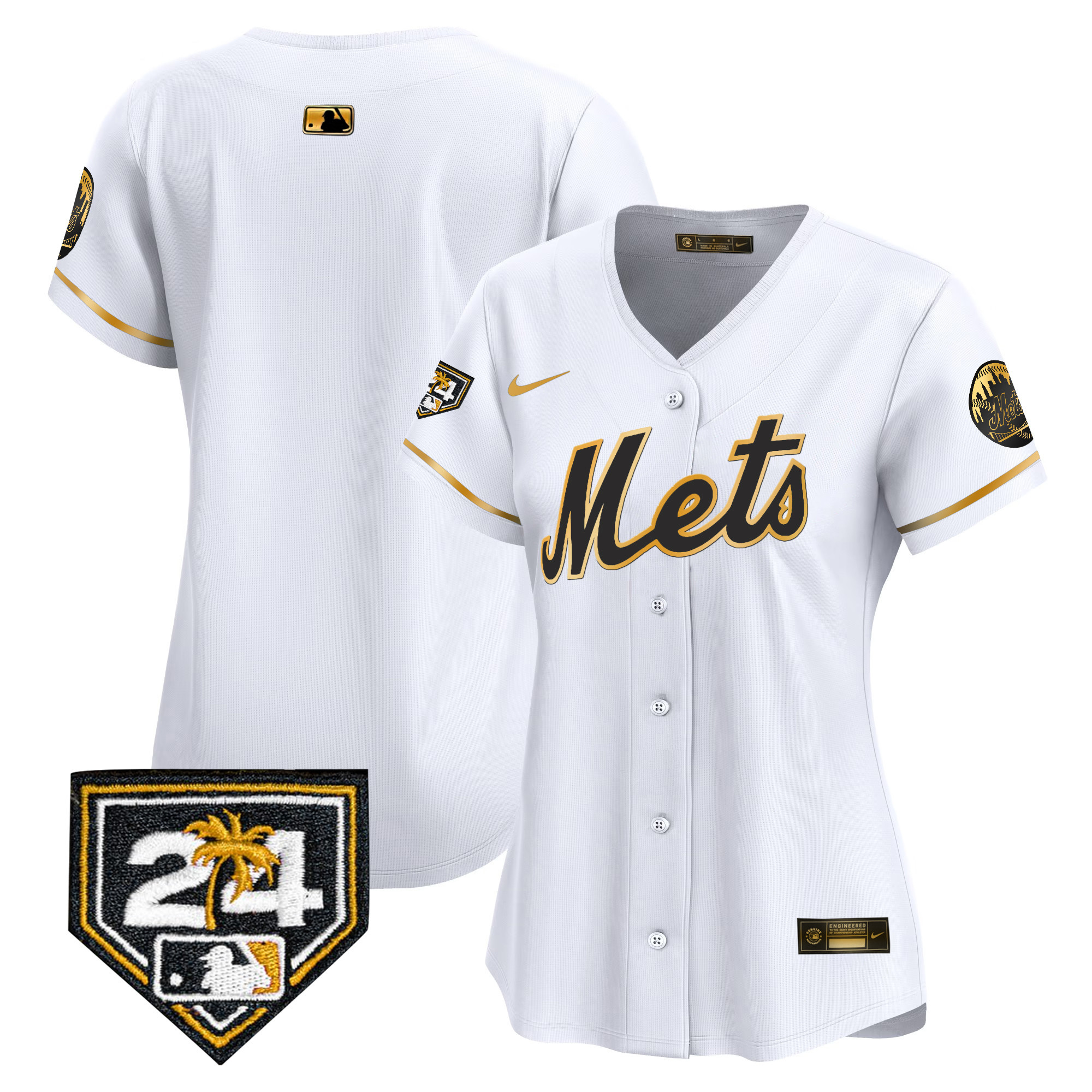 Team Women's New York Mets 2024 Spring Training Vapor Premier Limited V2 White Gold Jersey - All Stitched