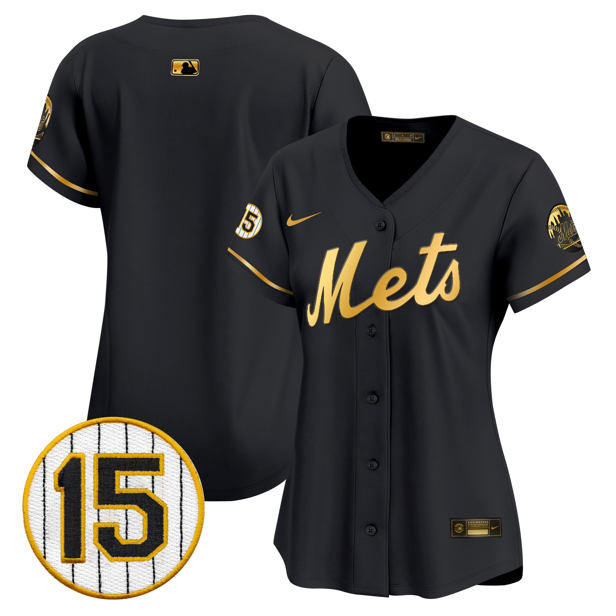 Team Women's New York Mets Jerry Grote Patch Vapor Premier Limited Black Gold Jersey - All Stitched