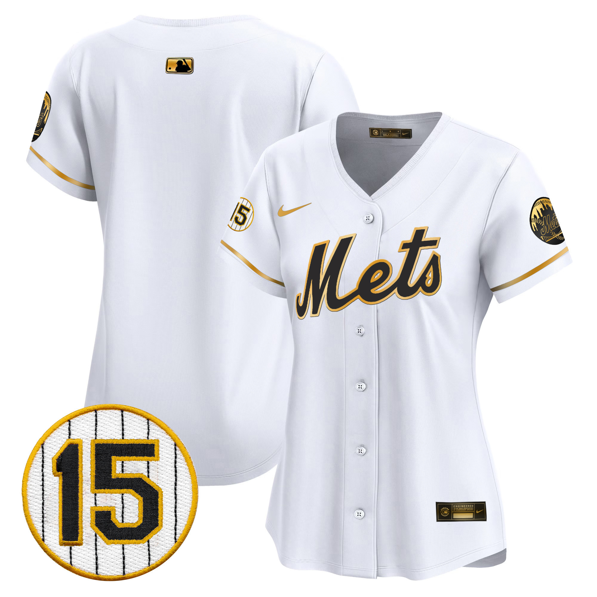 Team Women's New York Mets Jerry Grote Patch Vapor Premier Limited White Gold Jersey - All Stitched