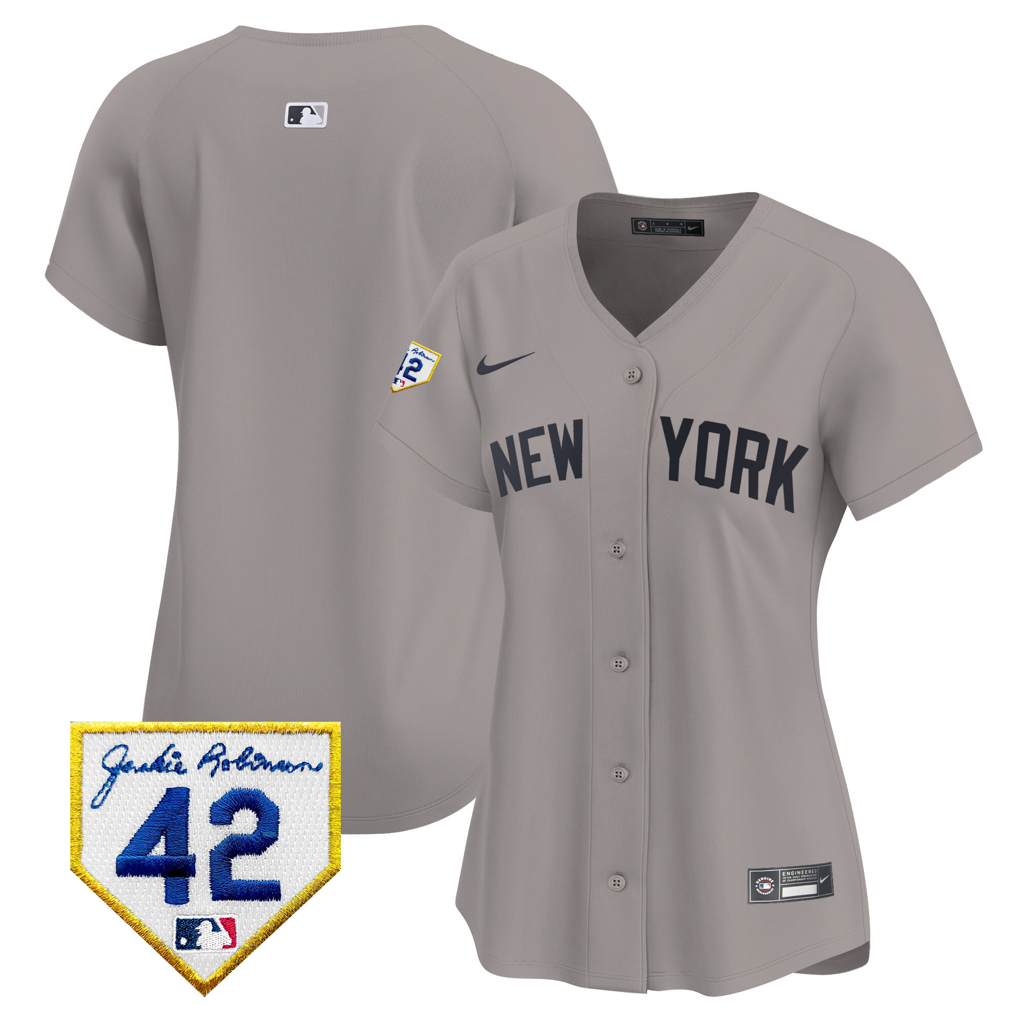 Team Women's New York Yankees 2024 Jackie Robinson Patch Vapor Premier Limited Gray Jersey - All Stitched