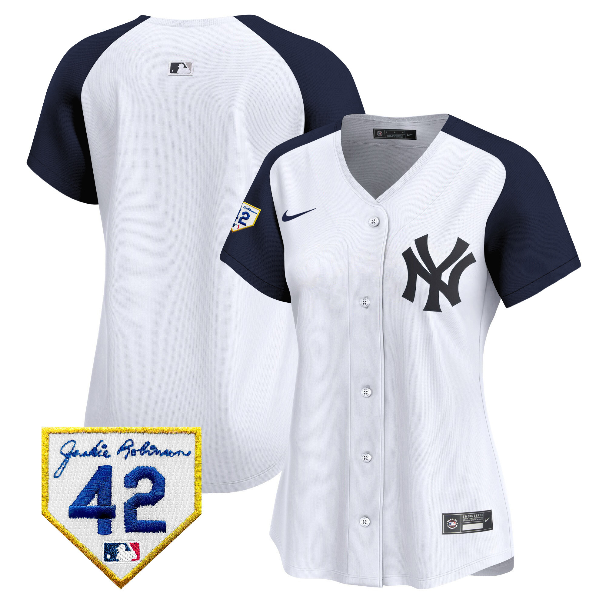Team Women's New York Yankees 2024 Jackie Robinson Patch Vapor Premier Limited White Alternate Jersey - All Stitched