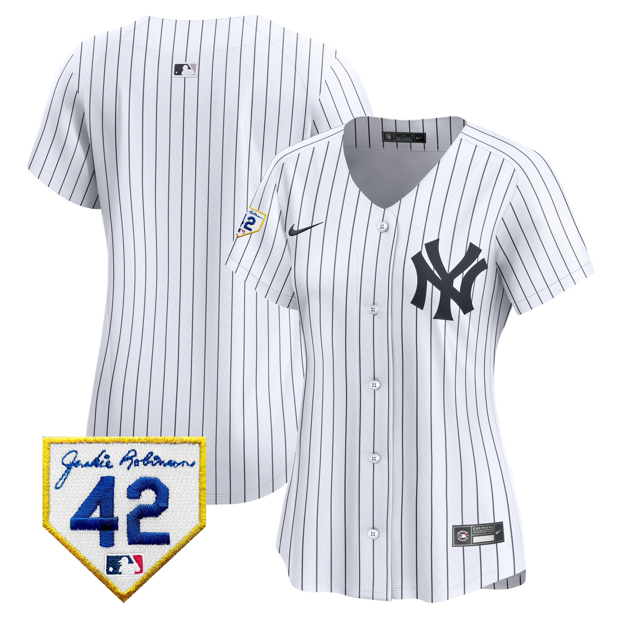 Team Women's New York Yankees 2024 Jackie Robinson Patch Vapor Premier Limited White Jersey - All Stitched