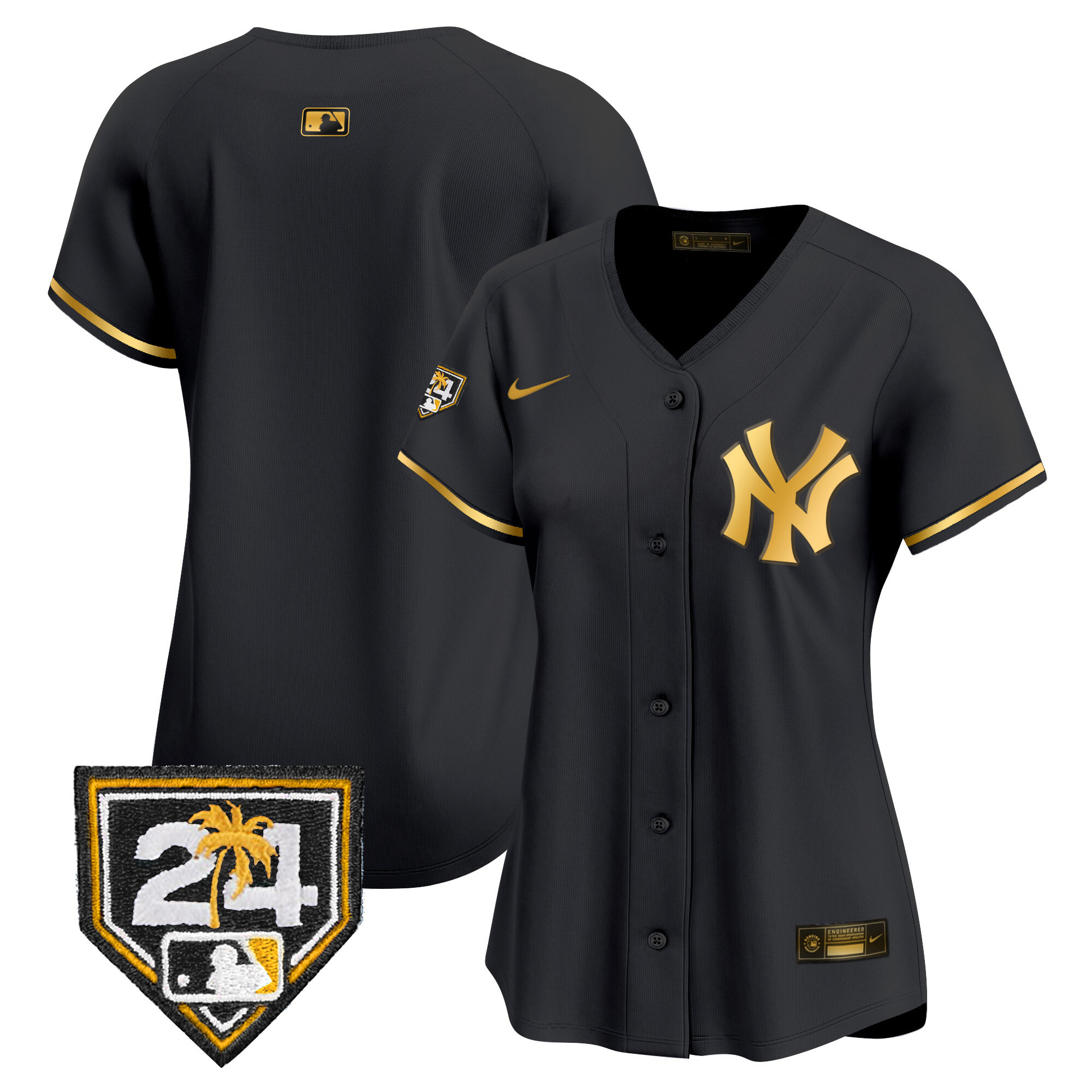 Team Women's New York Yankees 2024 Spring Training Patch Vapor Premier Limited Black Gold Jersey - All Stitched