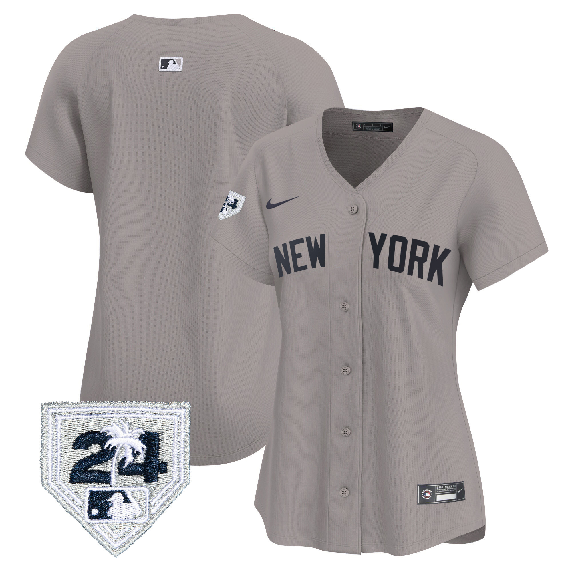 Team Women's New York Yankees 2024 Spring Training Patch Vapor Premier Limited Gray Jersey - All Stitched