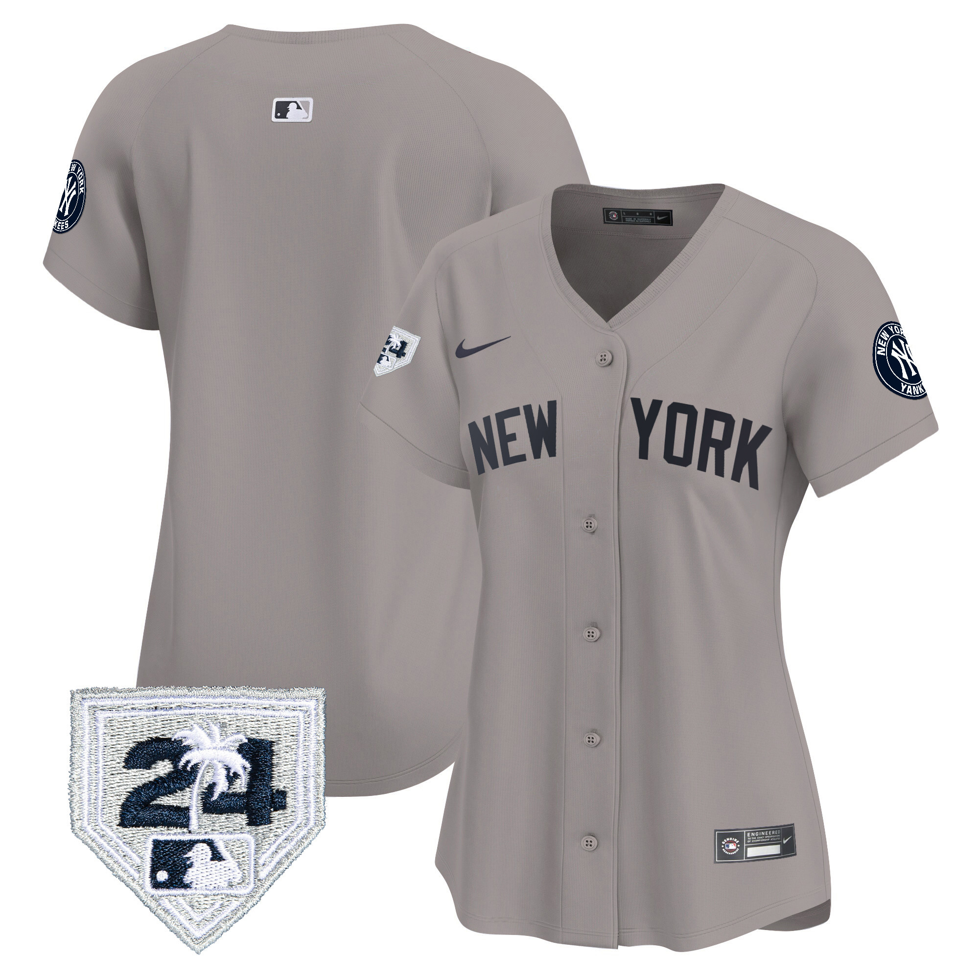 Team Women's New York Yankees 2024 Spring Training Patch Vapor Premier Limited V2 Gray Jersey - All Stitched