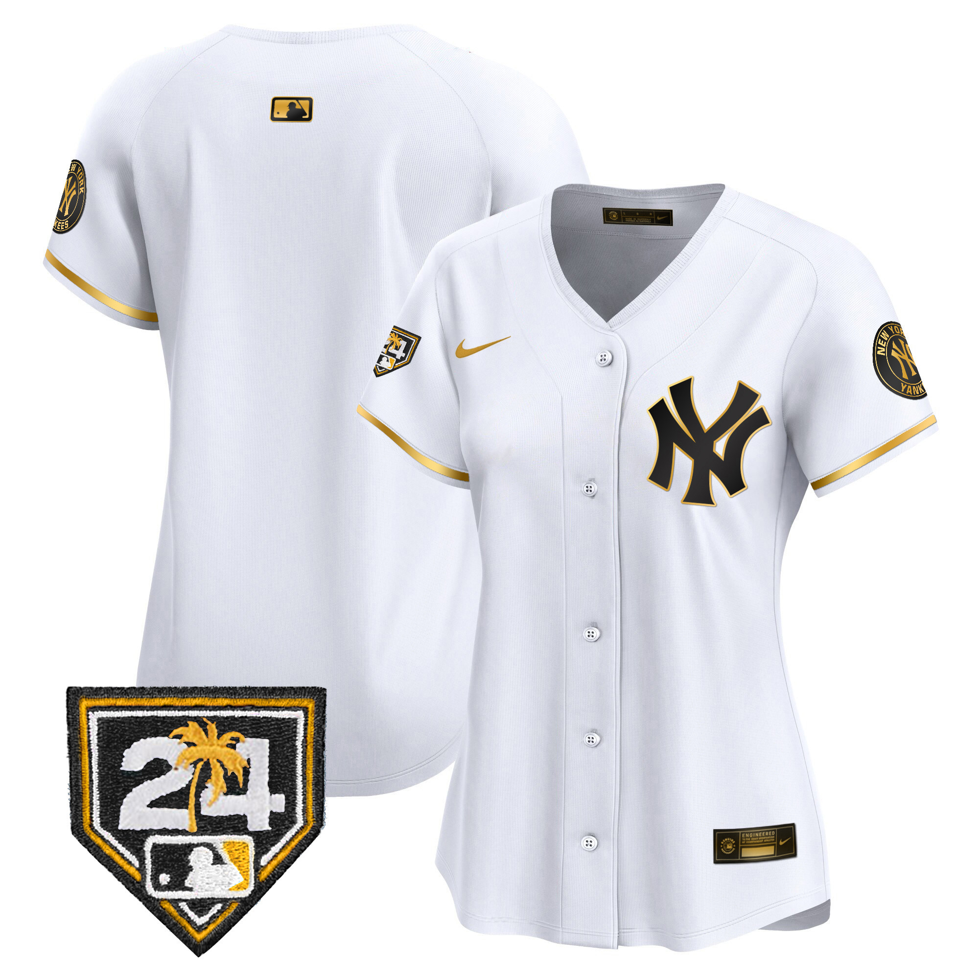Team Women's New York Yankees 2024 Spring Training Patch Vapor Premier Limited V2 White Gold Jersey - All Stitched