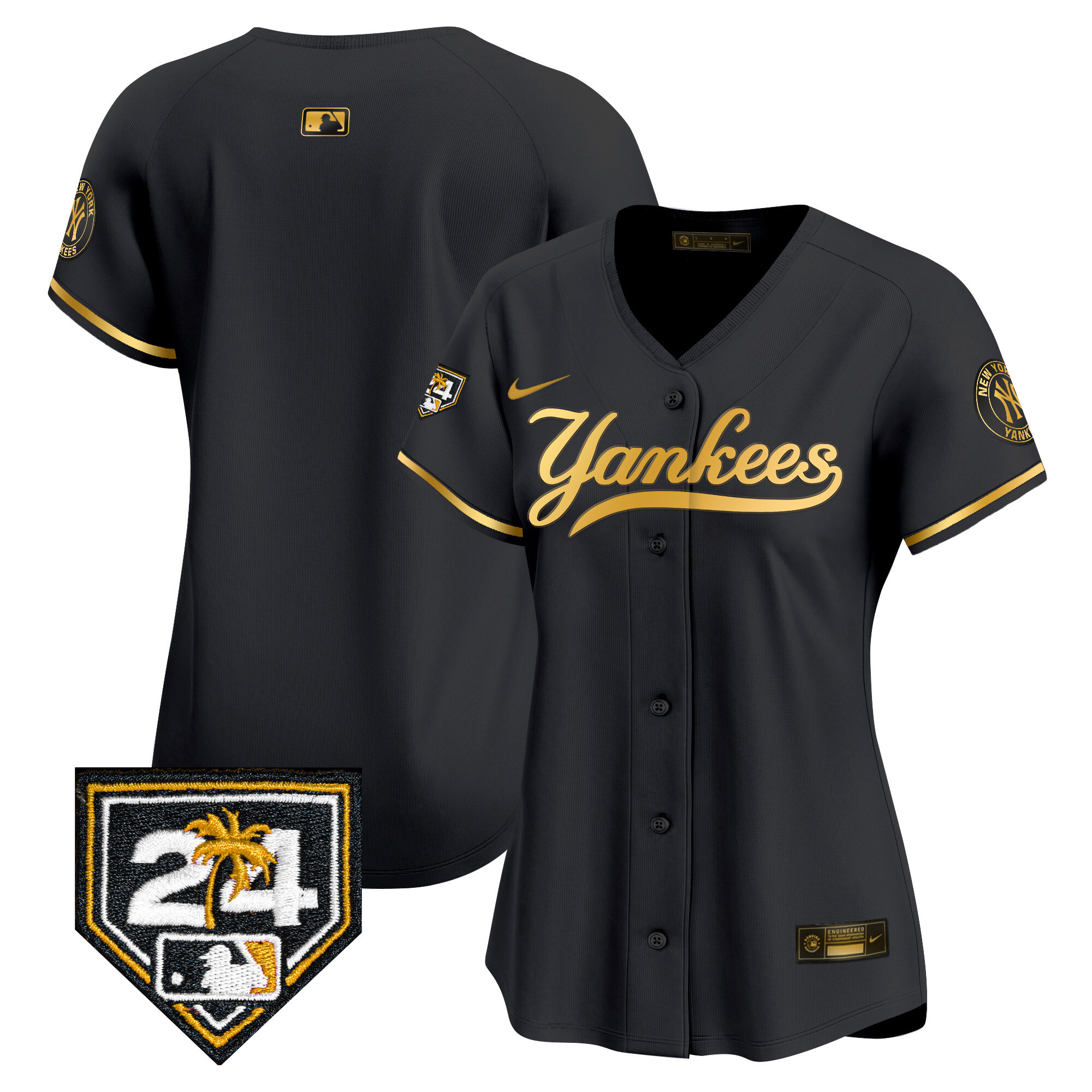Team Women's New York Yankees 2024 Spring Training Patch Vapor Premier Limited V6 Black Gold Jersey - All Stitched