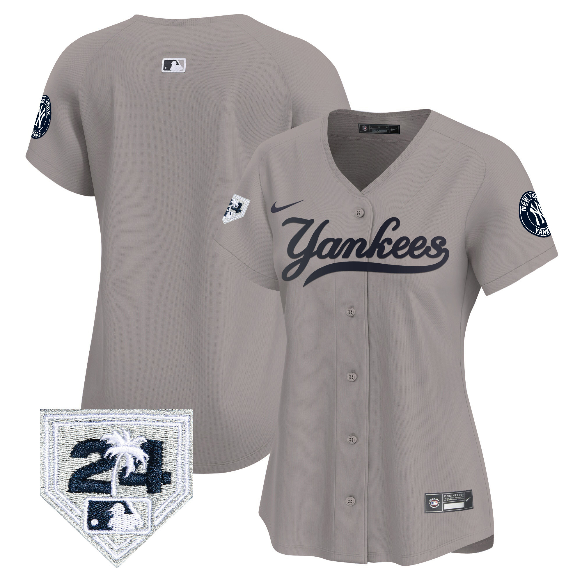Team Women's New York Yankees 2024 Spring Training Patch Vapor Premier Limited V6 Gray Jersey - All Stitched