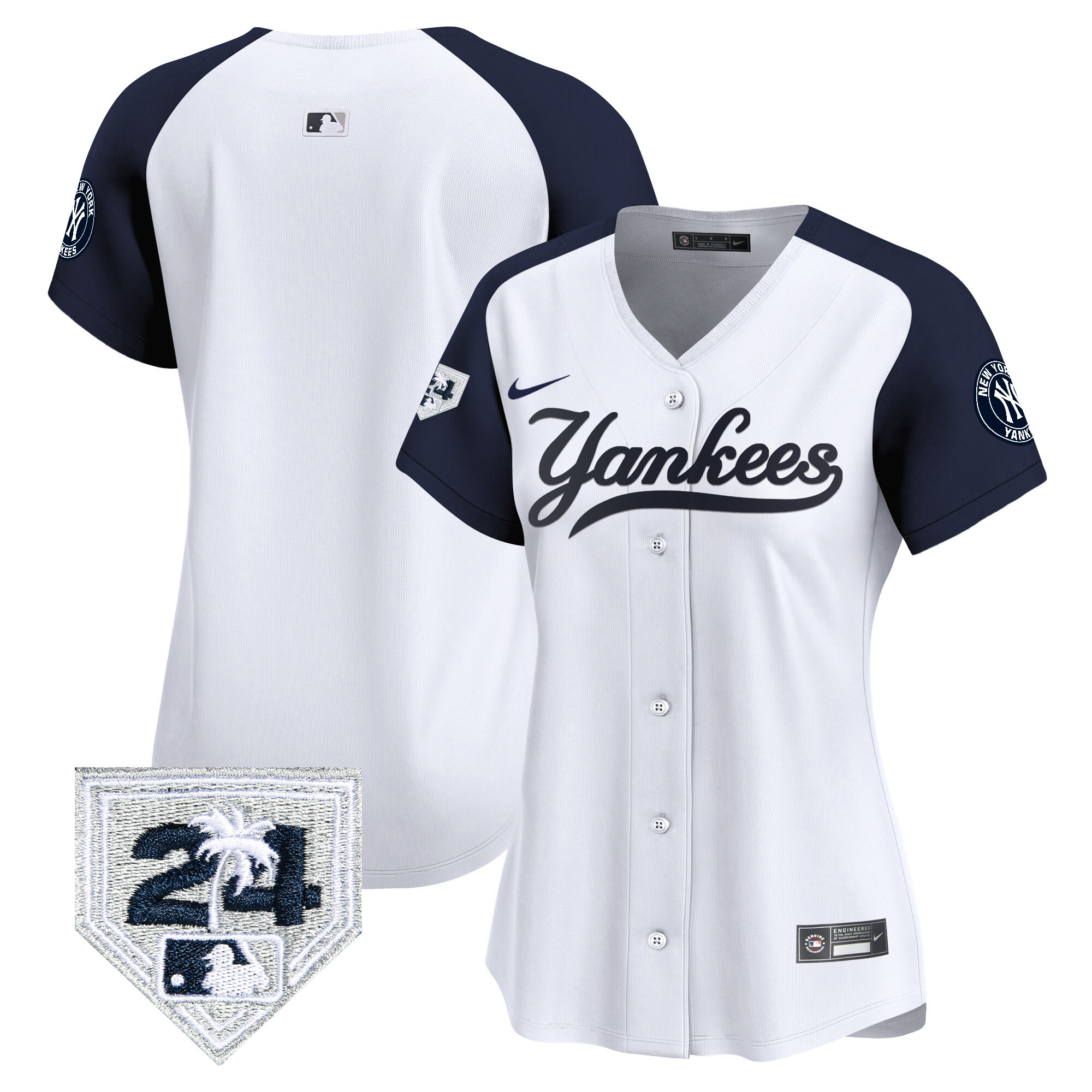 Team Women's New York Yankees 2024 Spring Training Patch Vapor Premier Limited V6 White Alternate Jersey - All Stitched