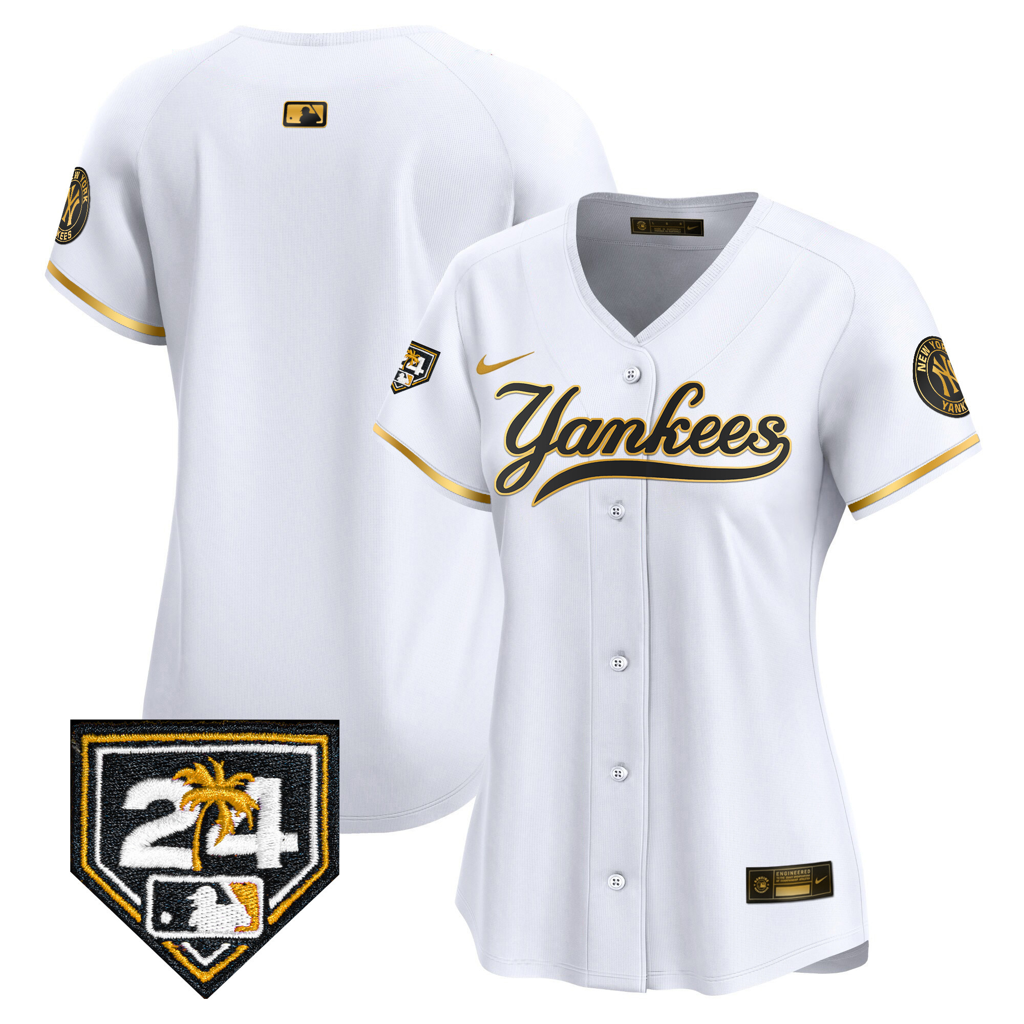 Team Women's New York Yankees 2024 Spring Training Patch Vapor Premier Limited V6 White Gold Jersey - All Stitched