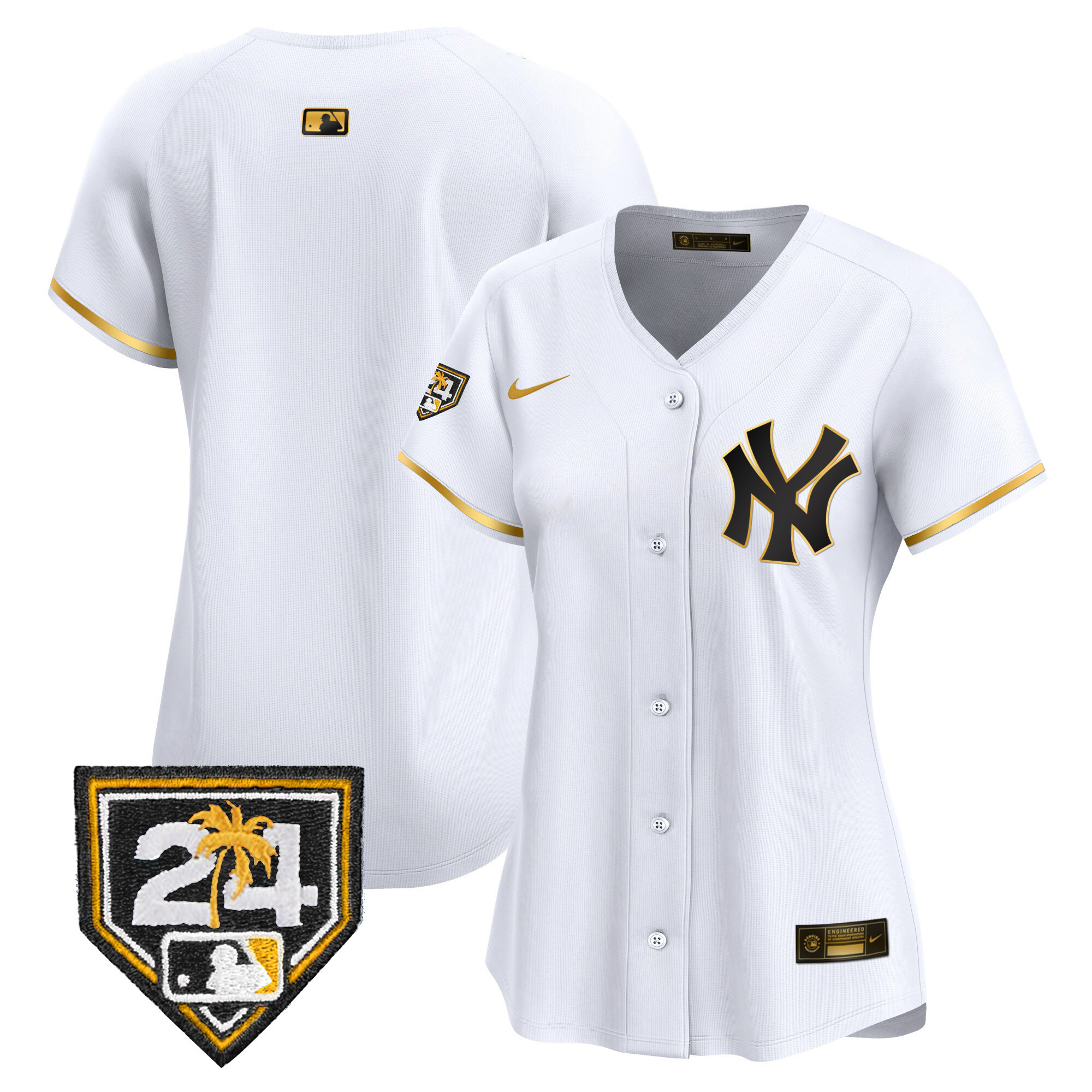 Team Women's New York Yankees 2024 Spring Training Patch Vapor Premier Limited White Gold Jersey - All Stitched