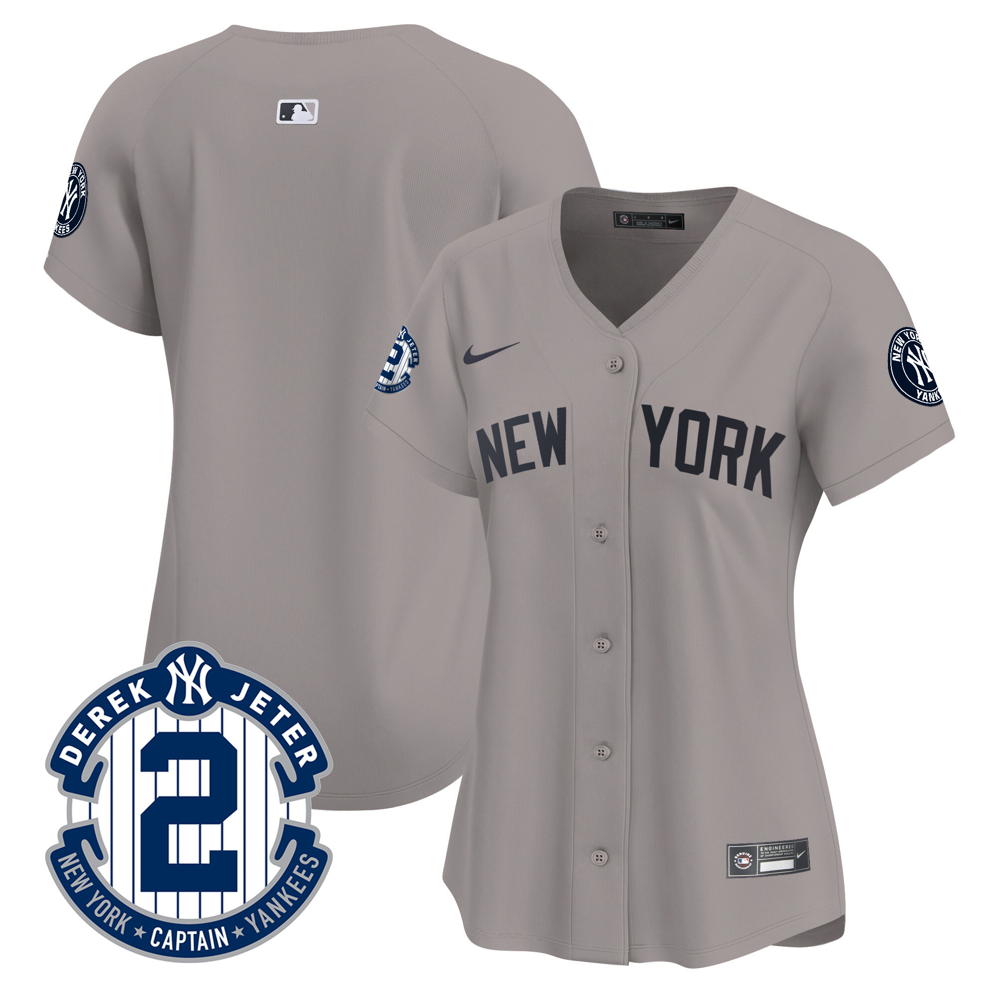 Team Women's New York Yankees Derek Jeter Patch Vapor Premier Limited Gray Jersey - All Stitched