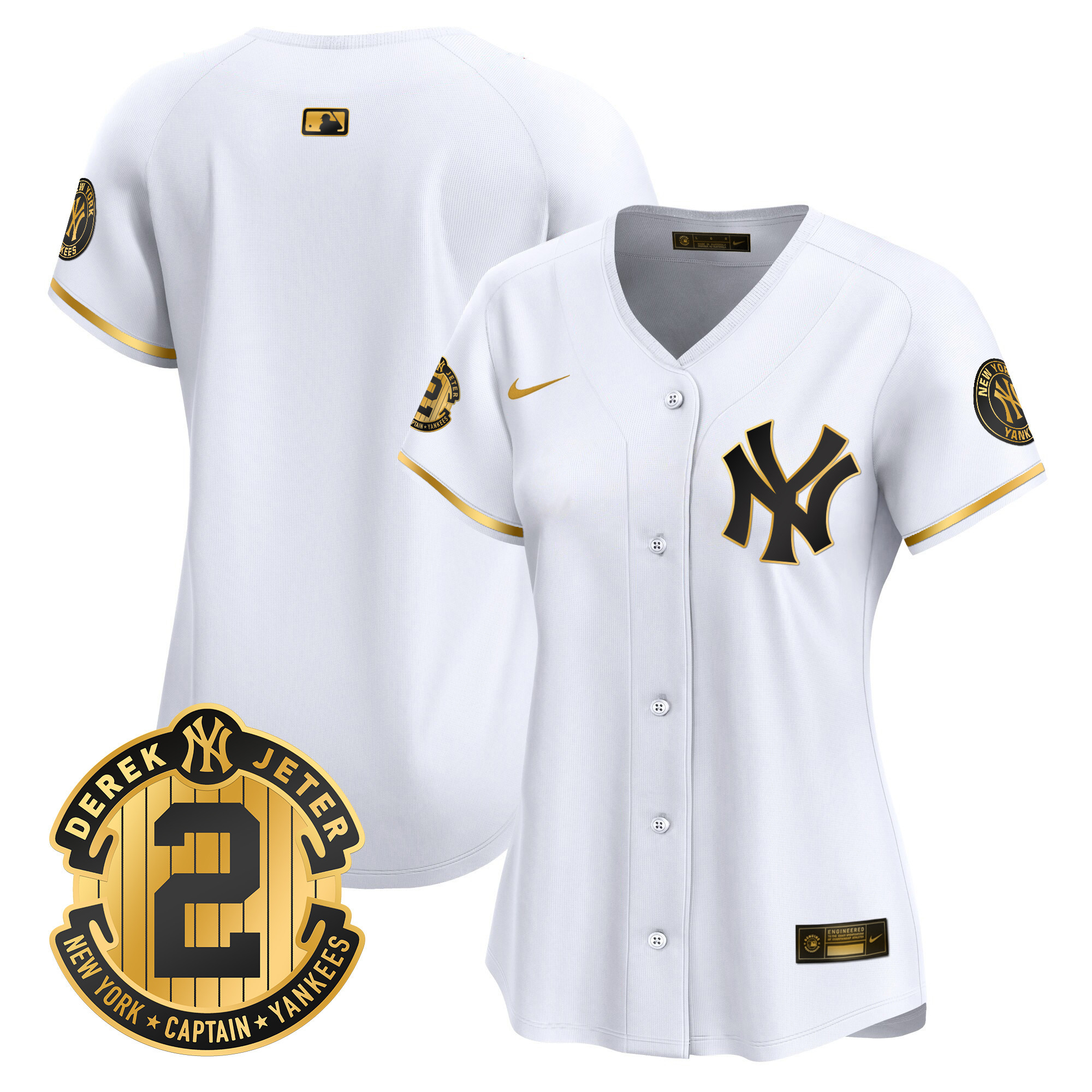 Team Women's New York Yankees Derek Jeter Patch Vapor Premier Limited White Gold Jersey - All Stitched