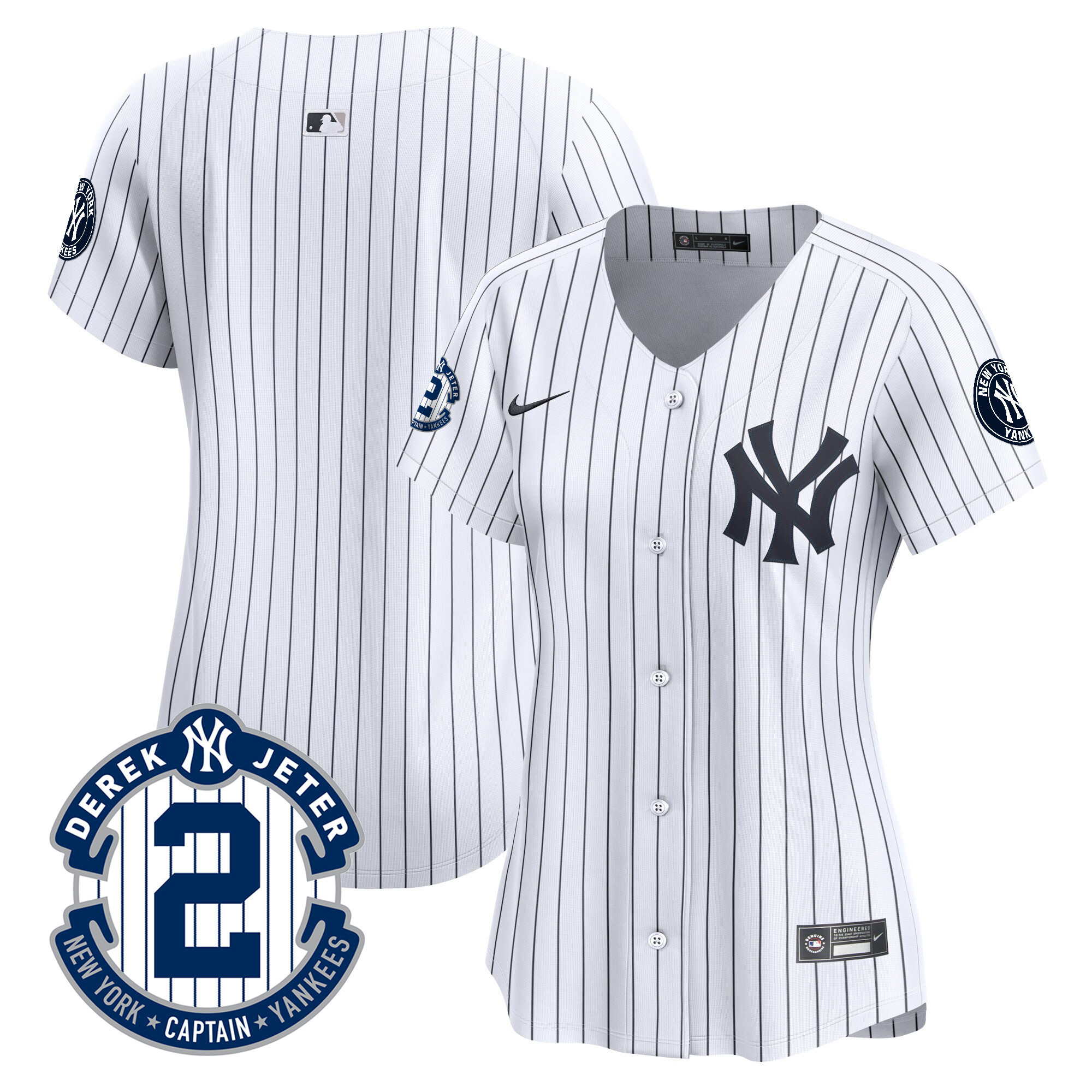 Team Women's New York Yankees Derek Jeter Patch Vapor Premier Limited White Jersey - All Stitched