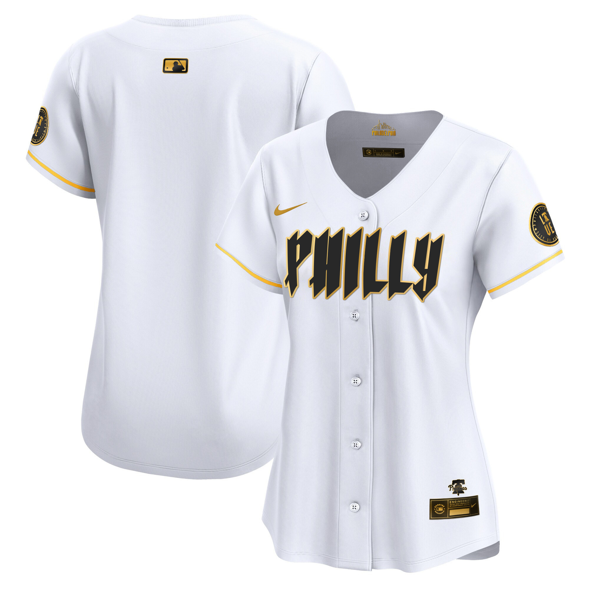 Team Women's Philadelphia Phillies 2024 City Connect Vapor Premier Limited White Gold Jersey - All Stitched