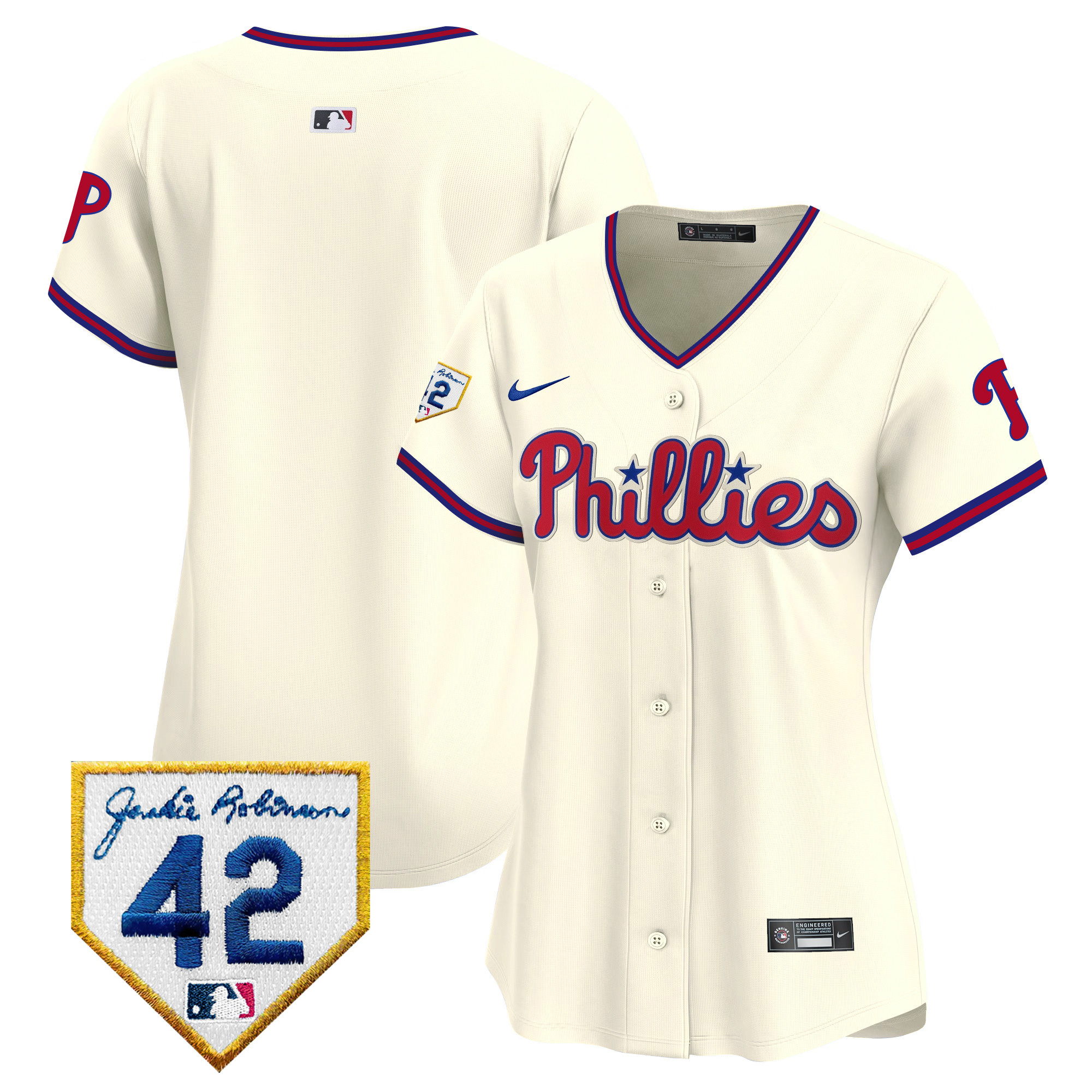 Team Women's Philadelphia Phillies 2024 Jackie Robinson Patch Vapor Premier Limited Cream Jersey - All Stitched