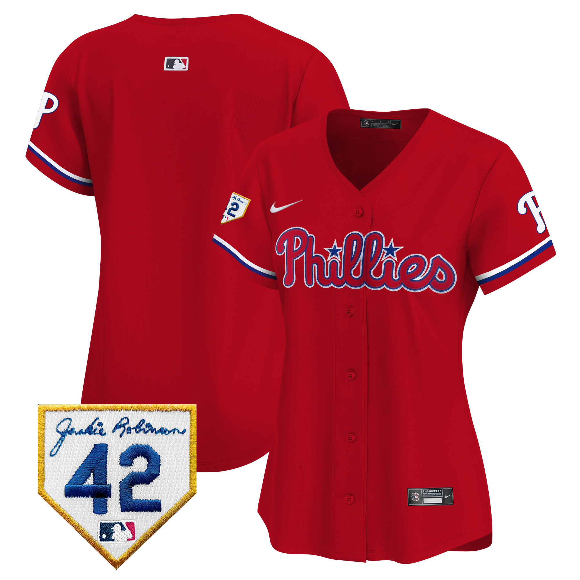Team Women's Philadelphia Phillies 2024 Jackie Robinson Patch Vapor Premier Limited Red Jersey - All Stitched