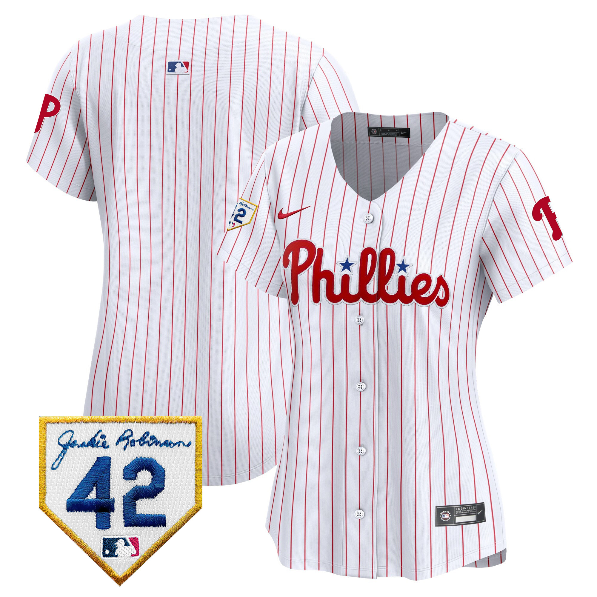 Team Women's Philadelphia Phillies 2024 Jackie Robinson Patch Vapor Premier Limited White Jersey - All Stitched