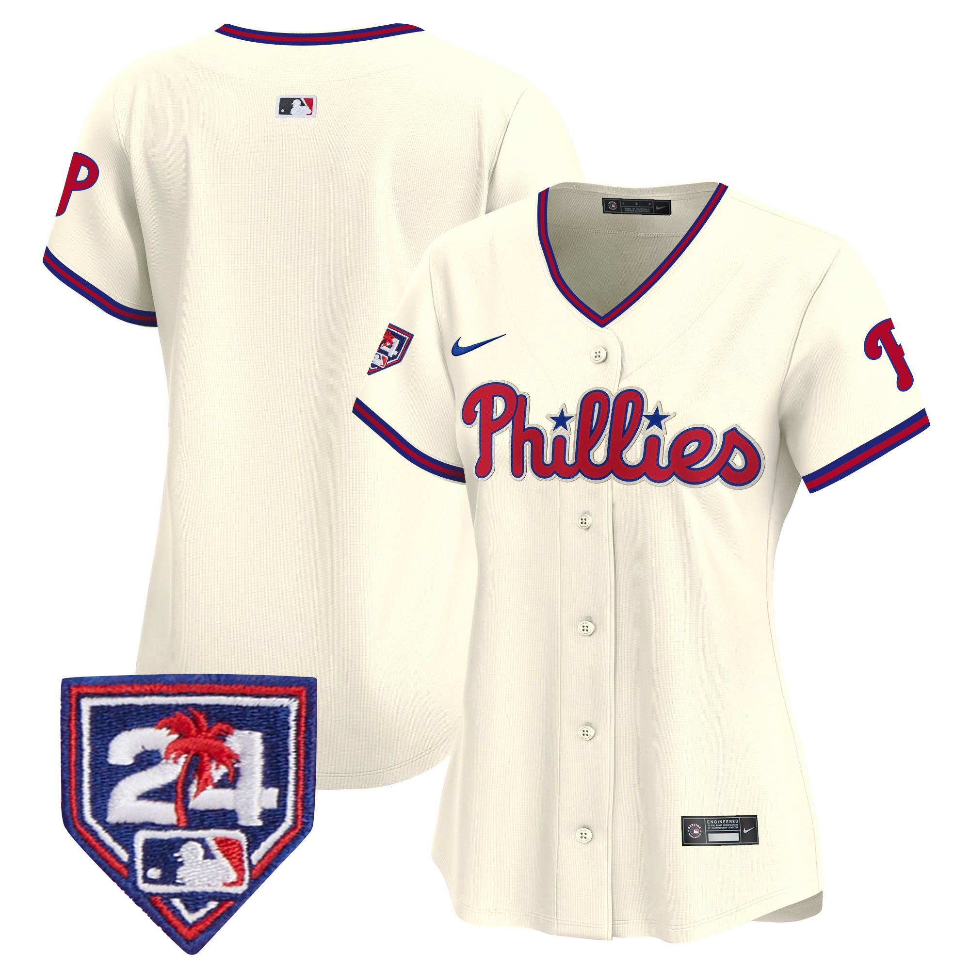 Team Women's Philadelphia Phillies 2024 Spring Training Patch Vapor Premier Limited Cream Jersey - All Stitched