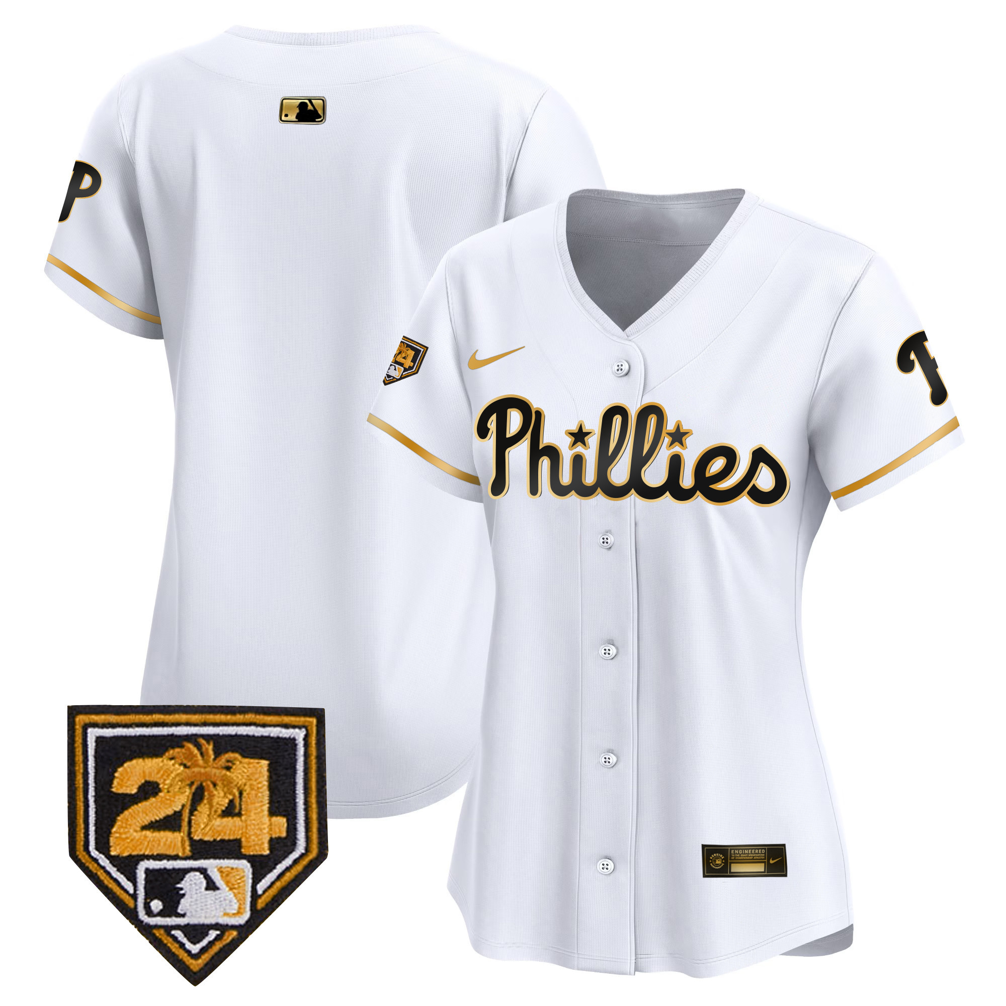 Team Women's Philadelphia Phillies 2024 Spring Training Patch Vapor Premier Limited White Gold Jersey - All Stitched