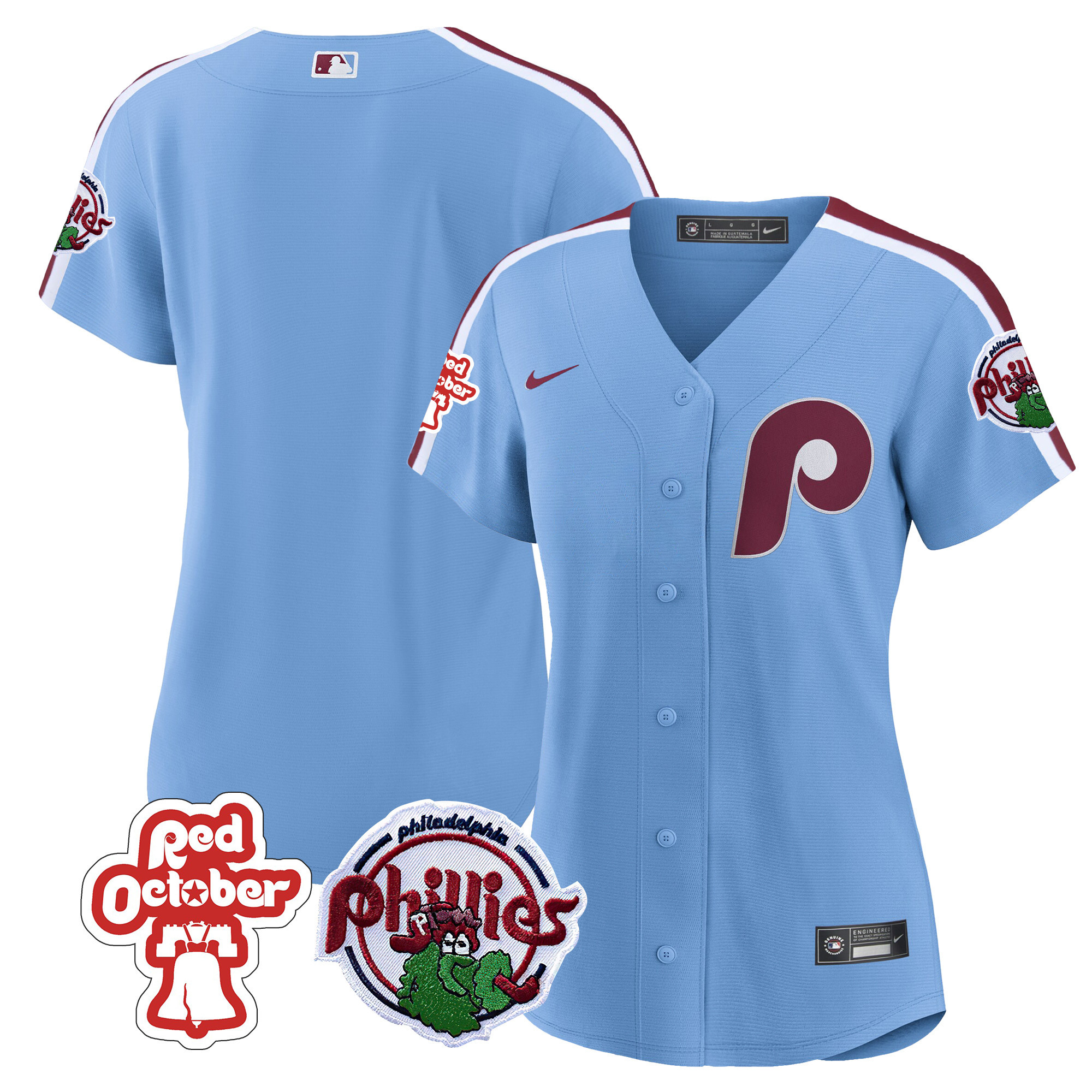 Team Women's Philadelphia Phillies Red October Patch Blue Jersey - All Stitched