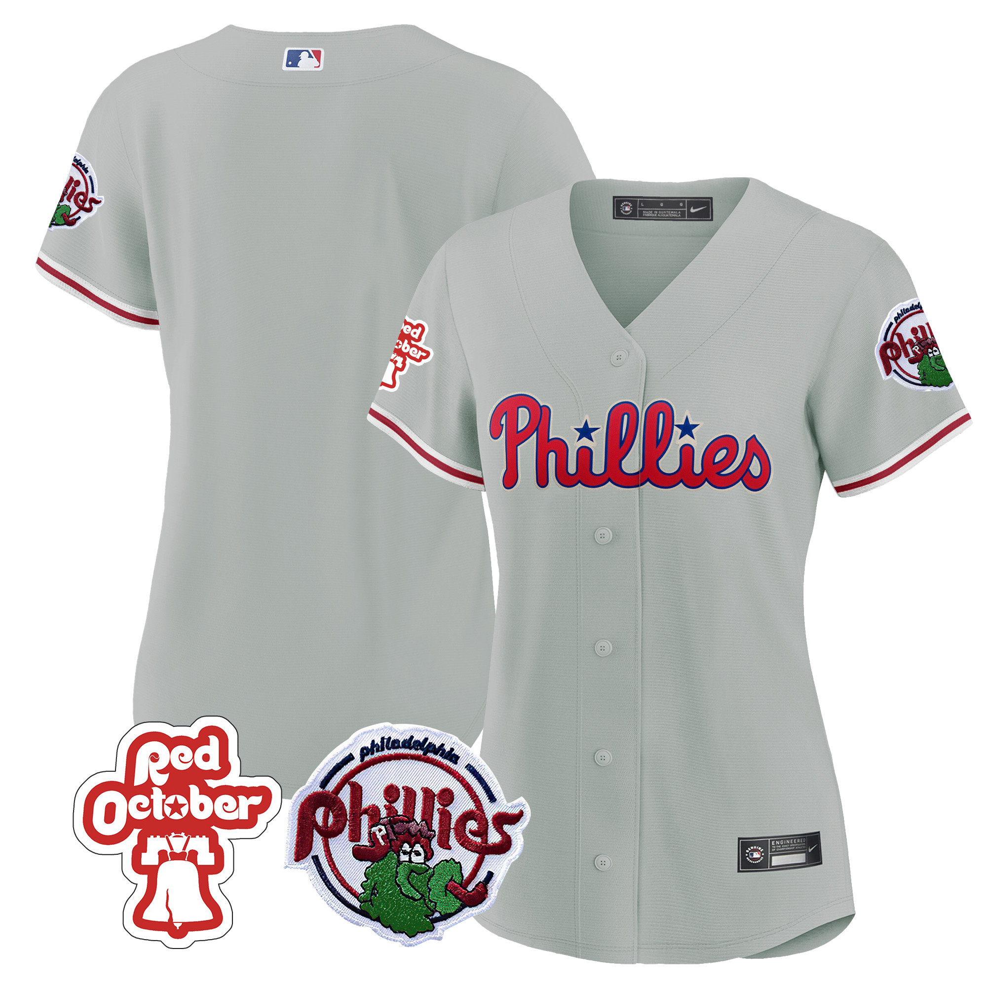 Team Women's Philadelphia Phillies Red October Patch Gray Jersey - All Stitched