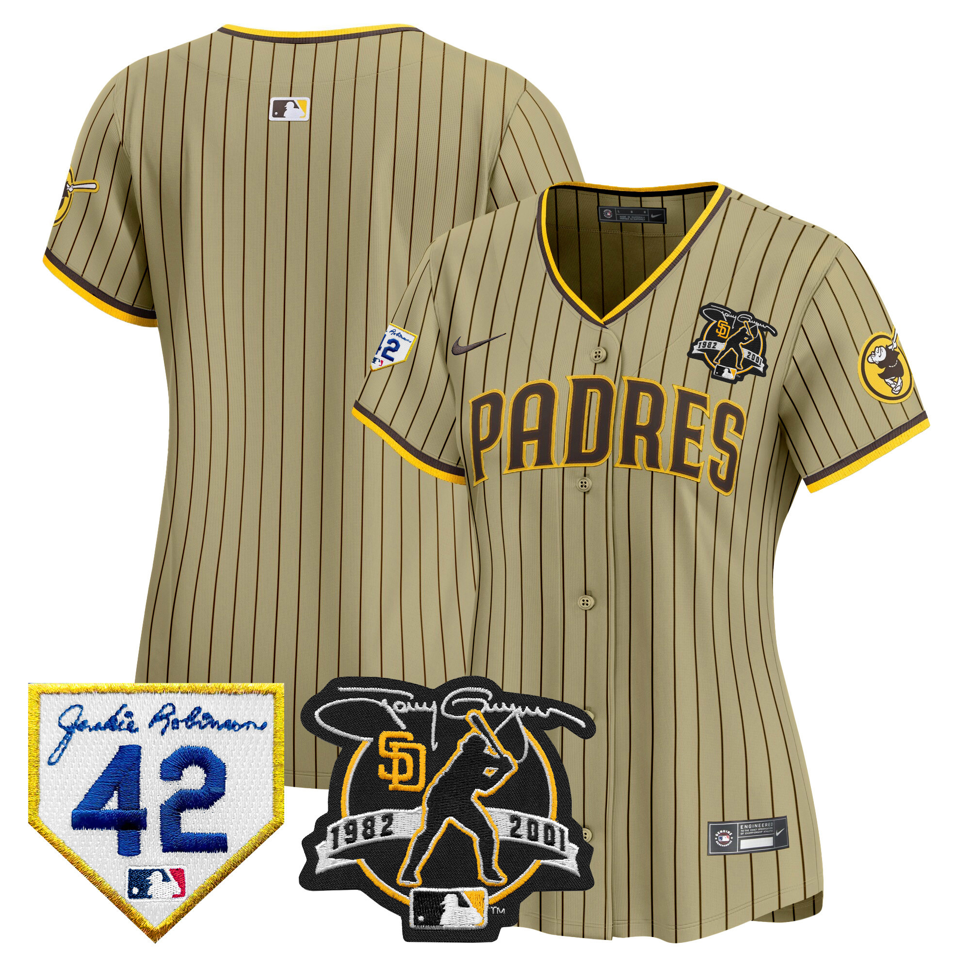 Team Women's San Diego Padres 2024 Tony Gwynn & Robinson Patch Vapor Premier Limited Tan Jersey - All Stitched