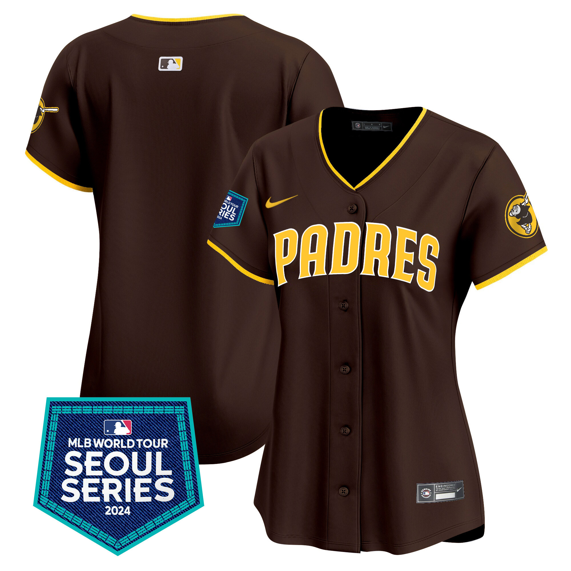 Team Women's San Diego Padres 2024 World Tour Seoul Series Patch Vapor Premier Limited Brown Jersey - All Stitched