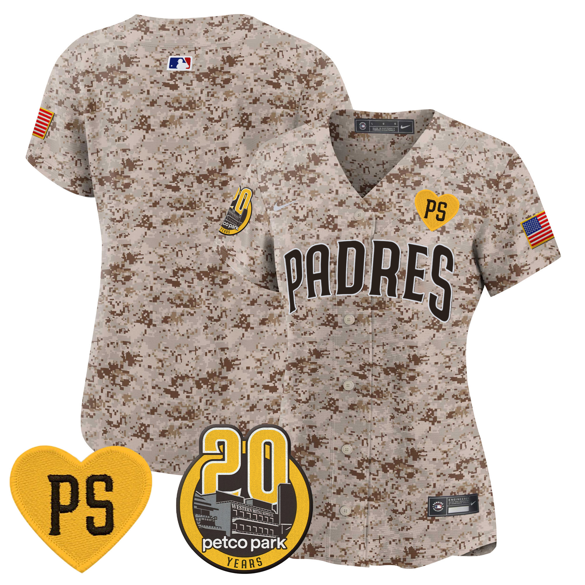 Team Women's San Diego Padres "For Peter" & Petco Park 20th Patch USMC Vapor Premier Limited Desert Jersey - All Stitched