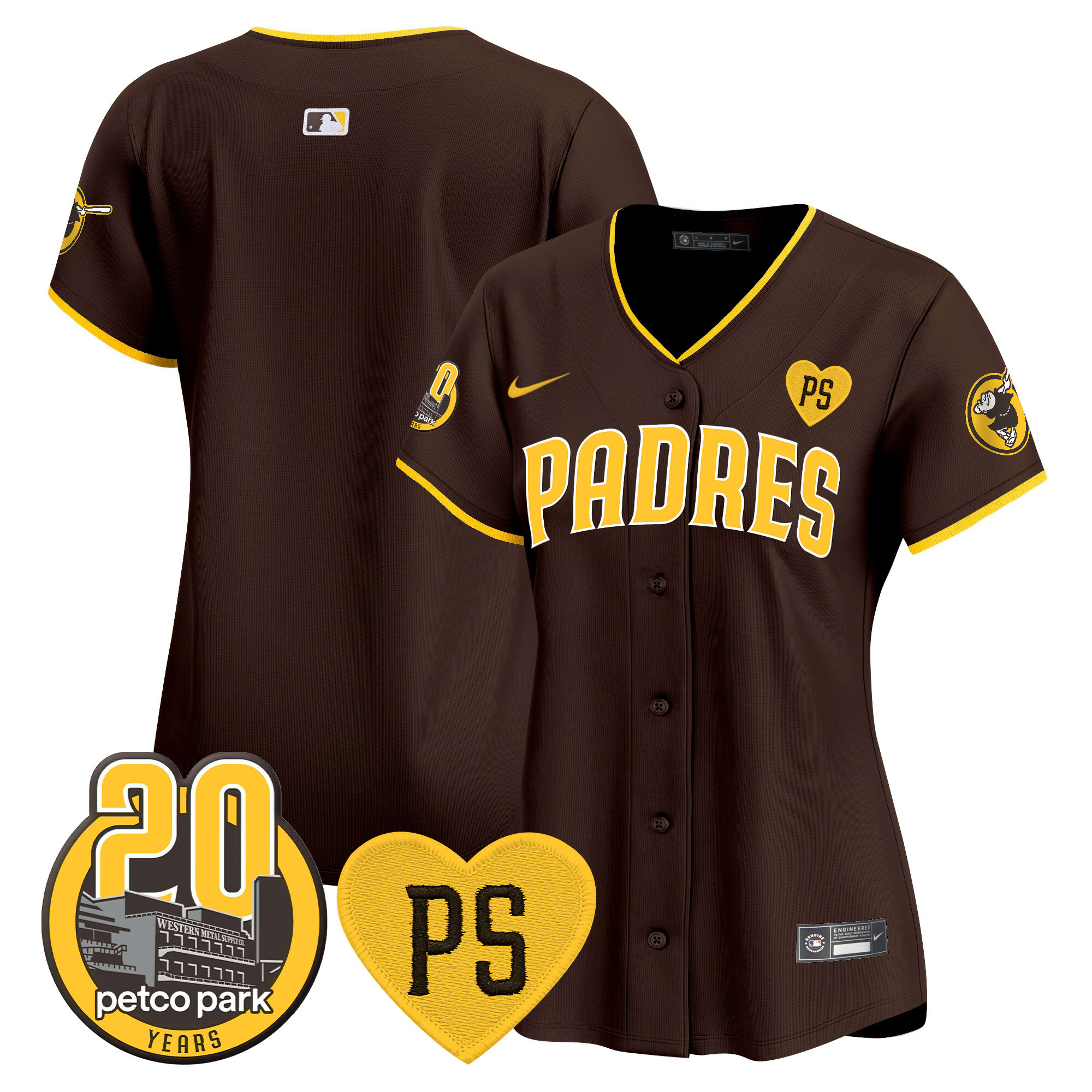 Team Women's San Diego Padres "For Peter" & Petco Park 20th Patch Vapor Premier Limited Brown Jersey - All Stitched