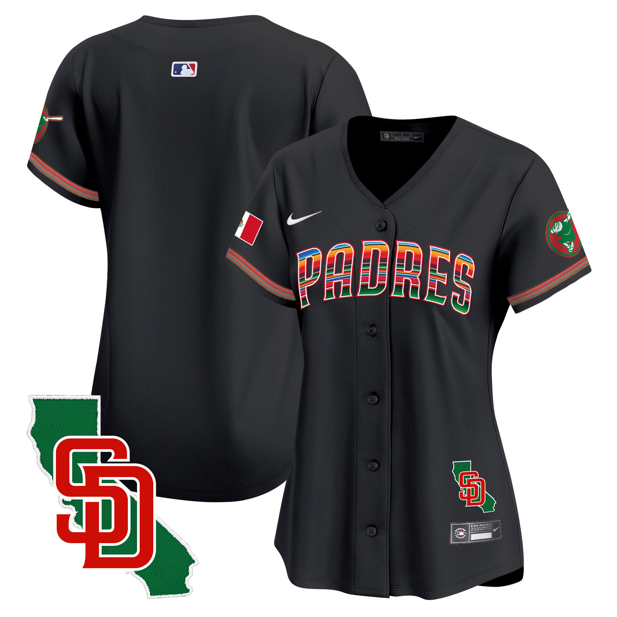 Team Women's San Diego Padres Mexico California Patch Vapor Premier Limited Black Jersey - All Stitched