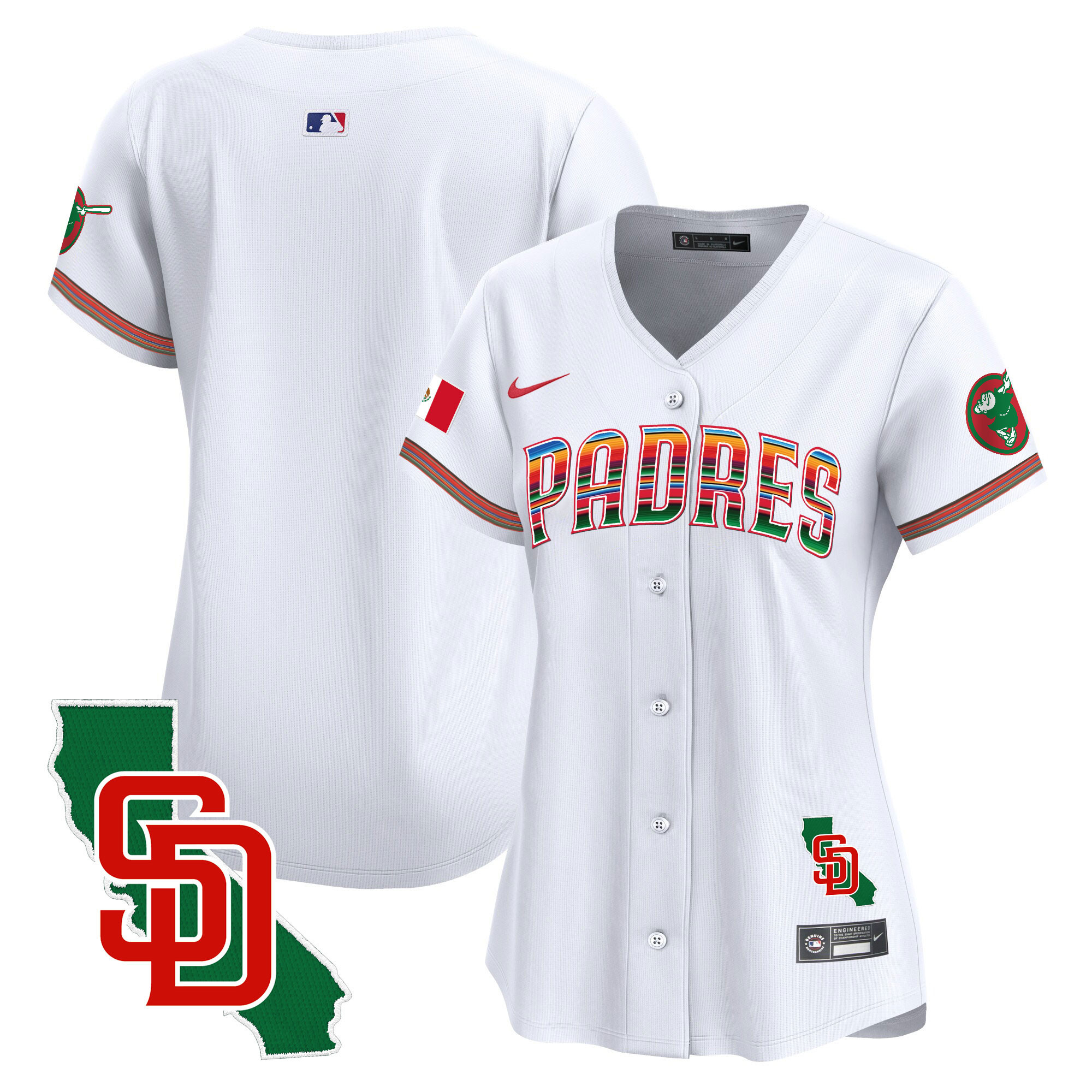 Team Women's San Diego Padres Mexico California Patch Vapor Premier Limited White Jersey - All Stitched